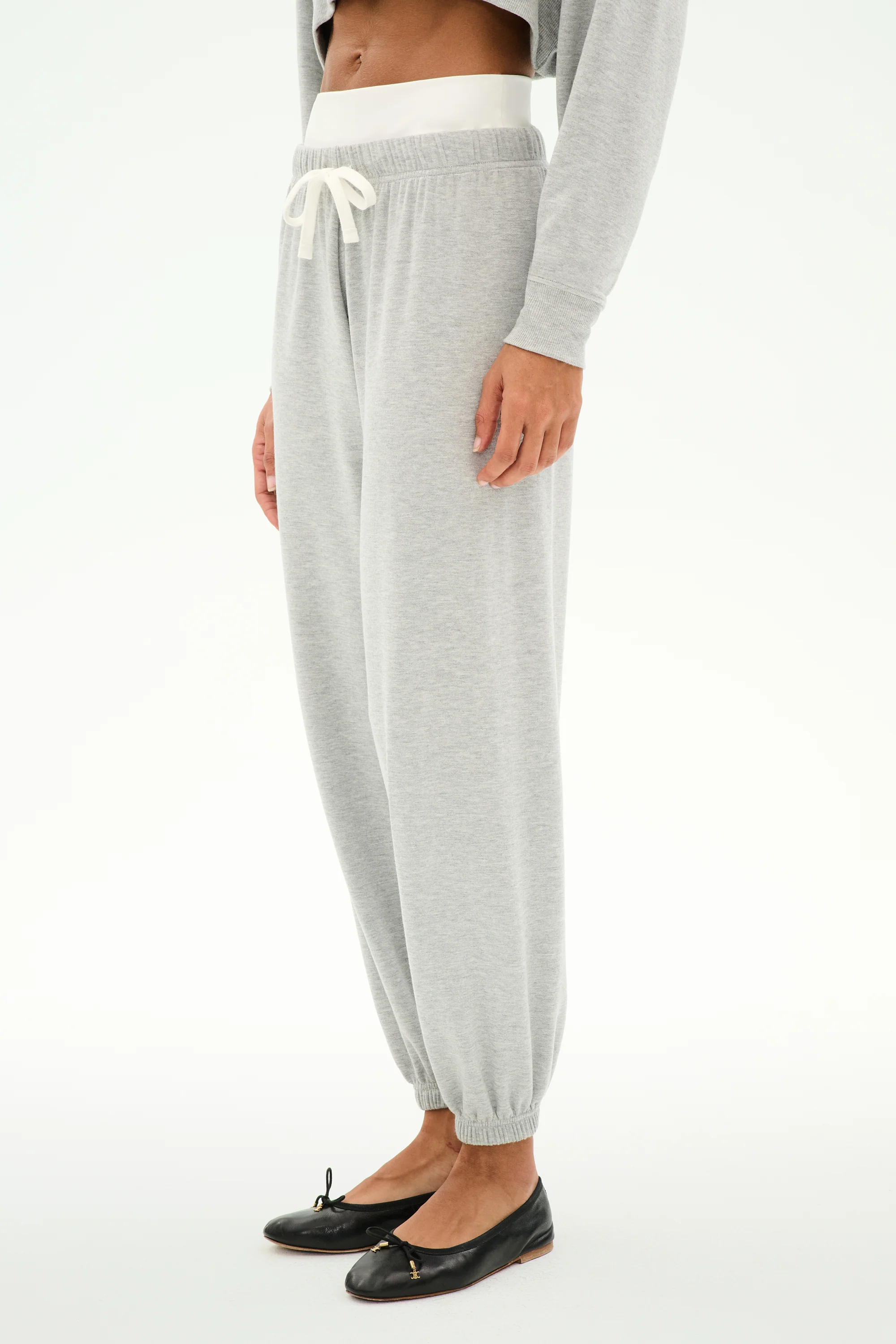 Andie Dual Waist Sweatpant - Heather Grey/White - Image 2