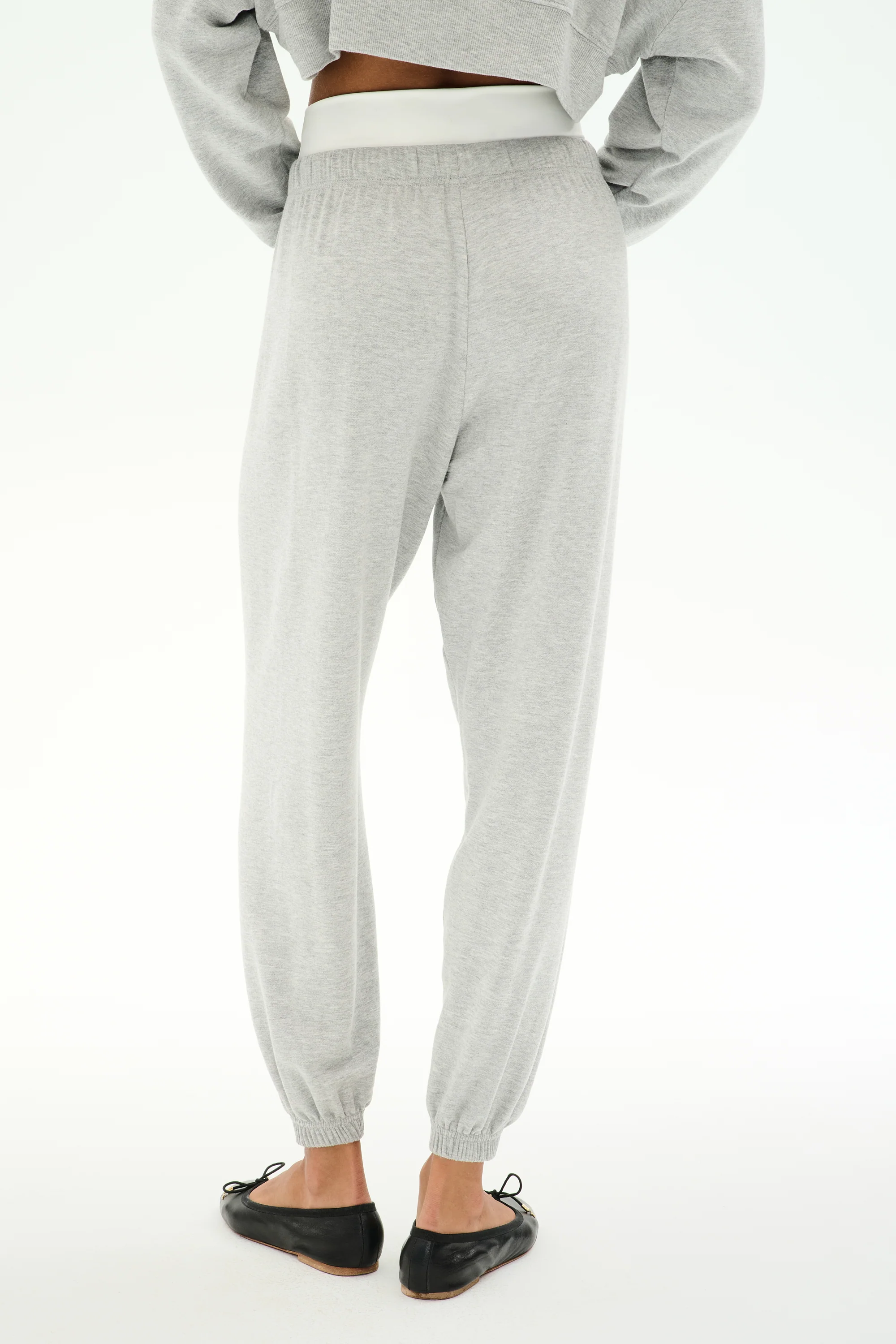 Andie Dual Waist Sweatpant - Heather Grey/White - Image 3