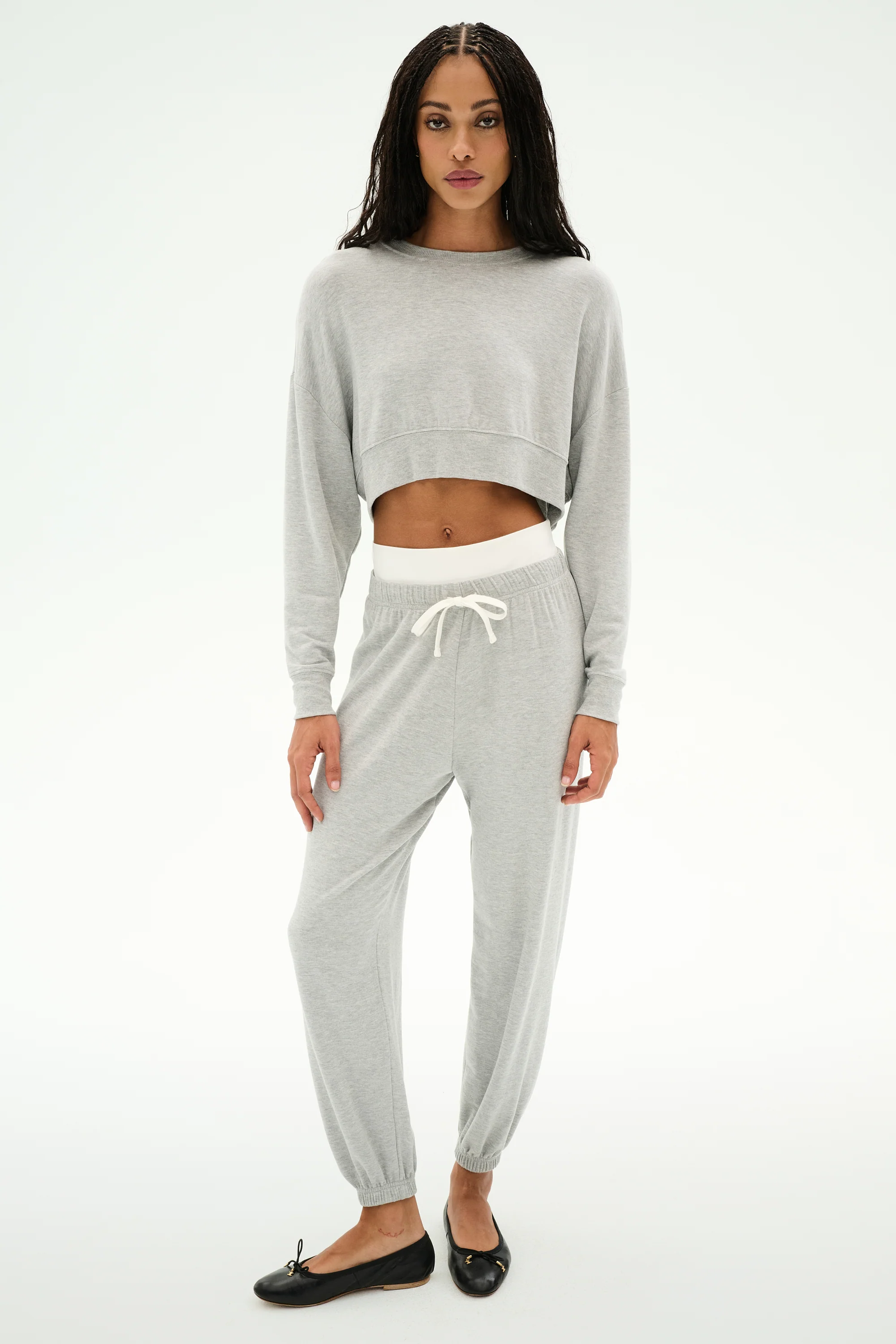Andie Dual Waist Sweatpant - Heather Grey/White - Image 4