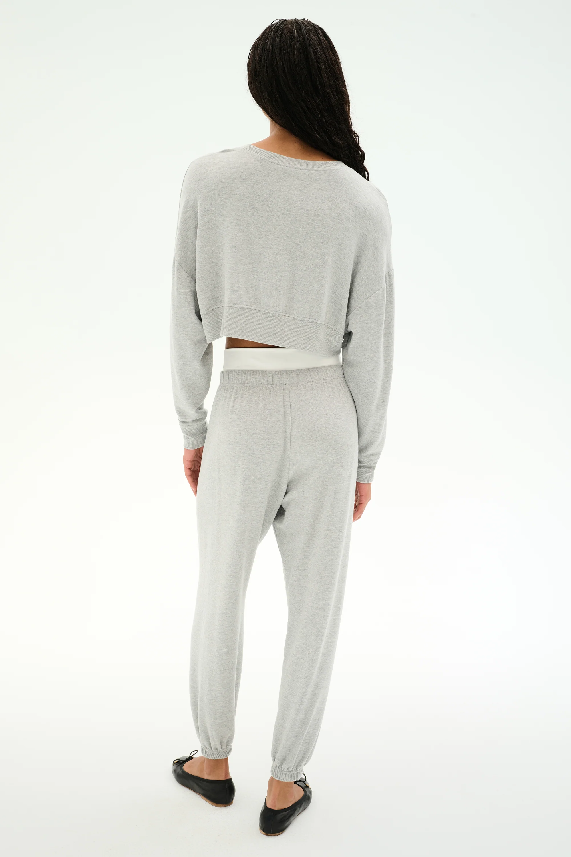 Andie Dual Waist Sweatpant - Heather Grey/White - Image 6