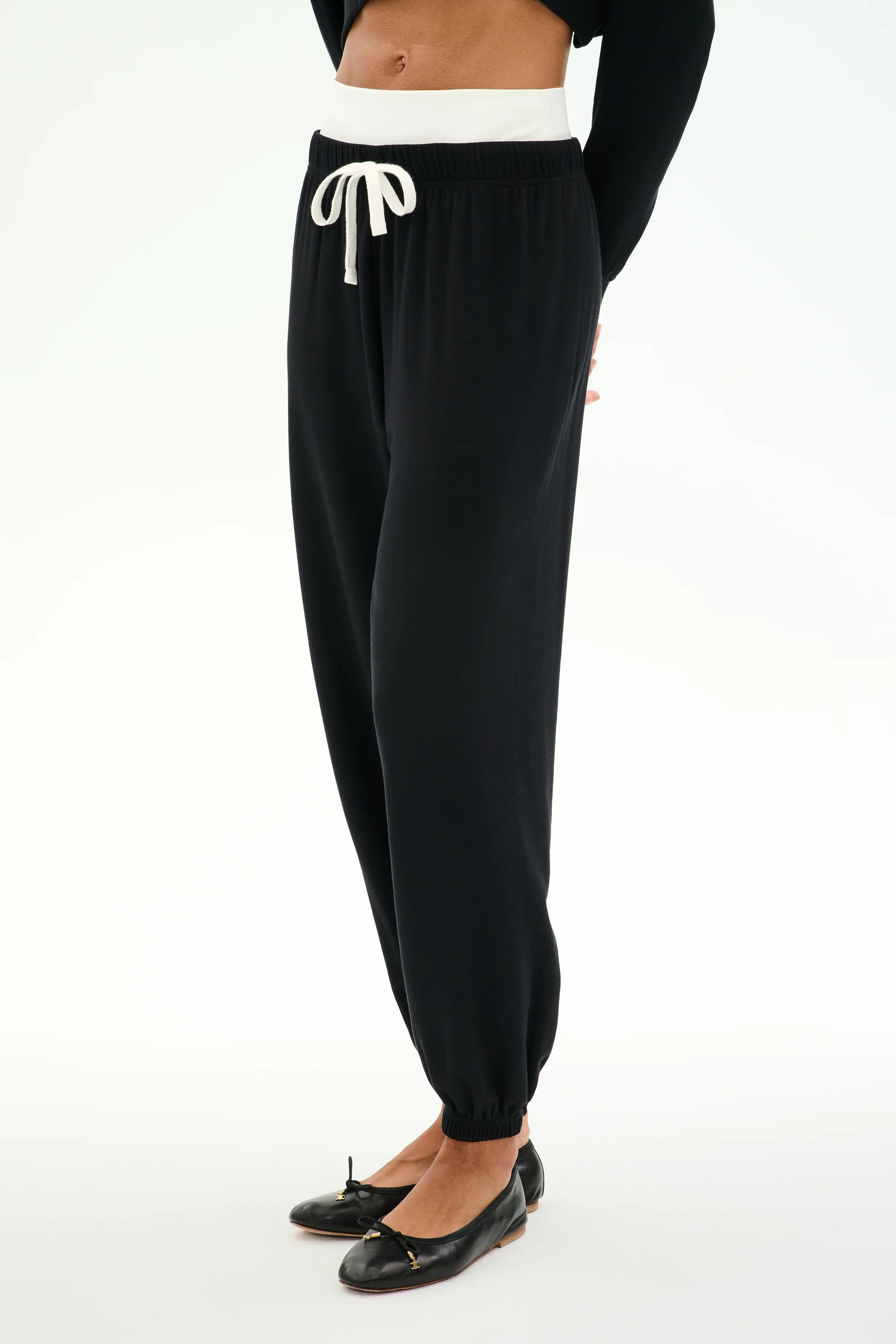 Andie Dual Waist Sweatpant - Black/White - Image 2
