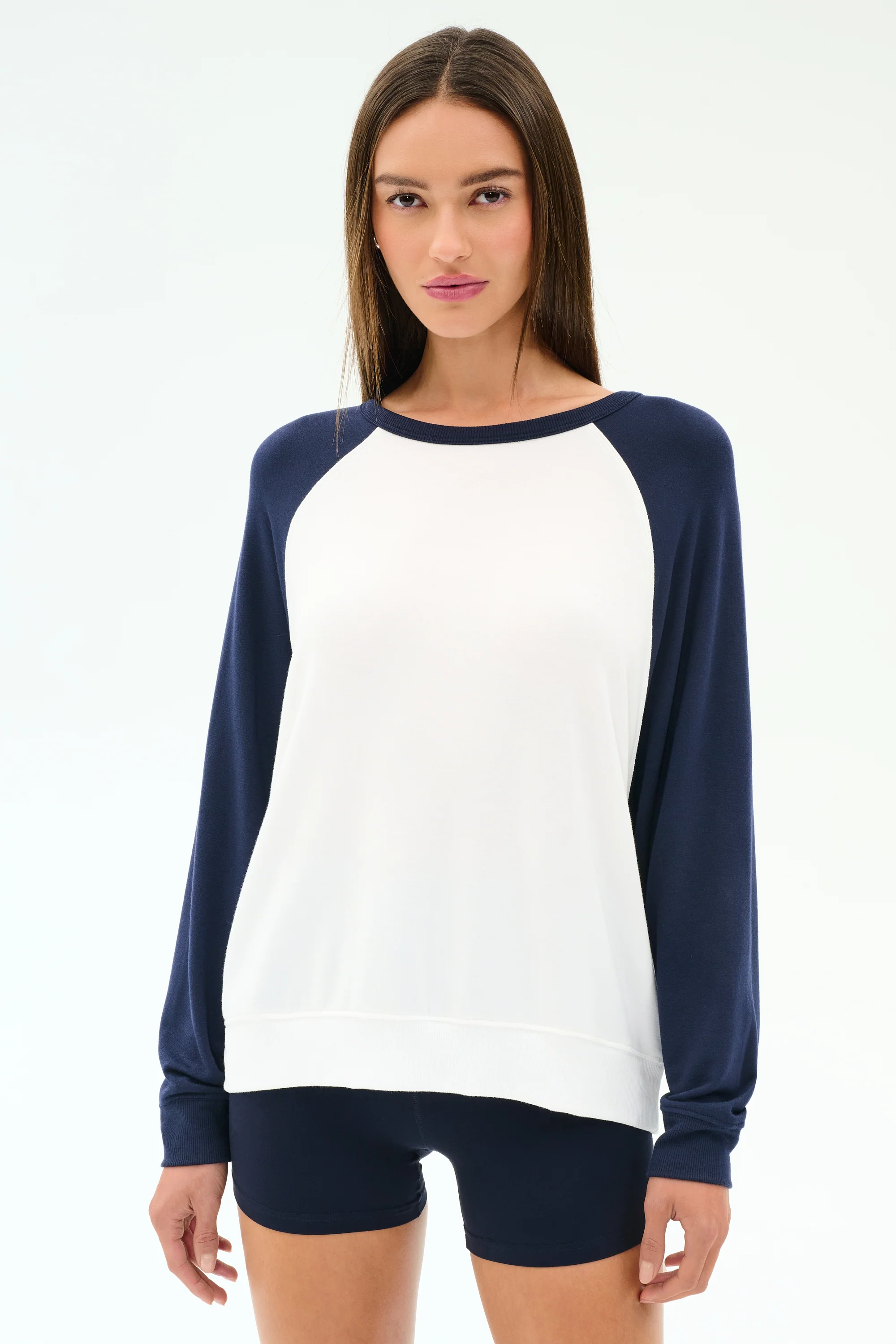 Andie Oversized Colorblock Fleece  - Indigo/White