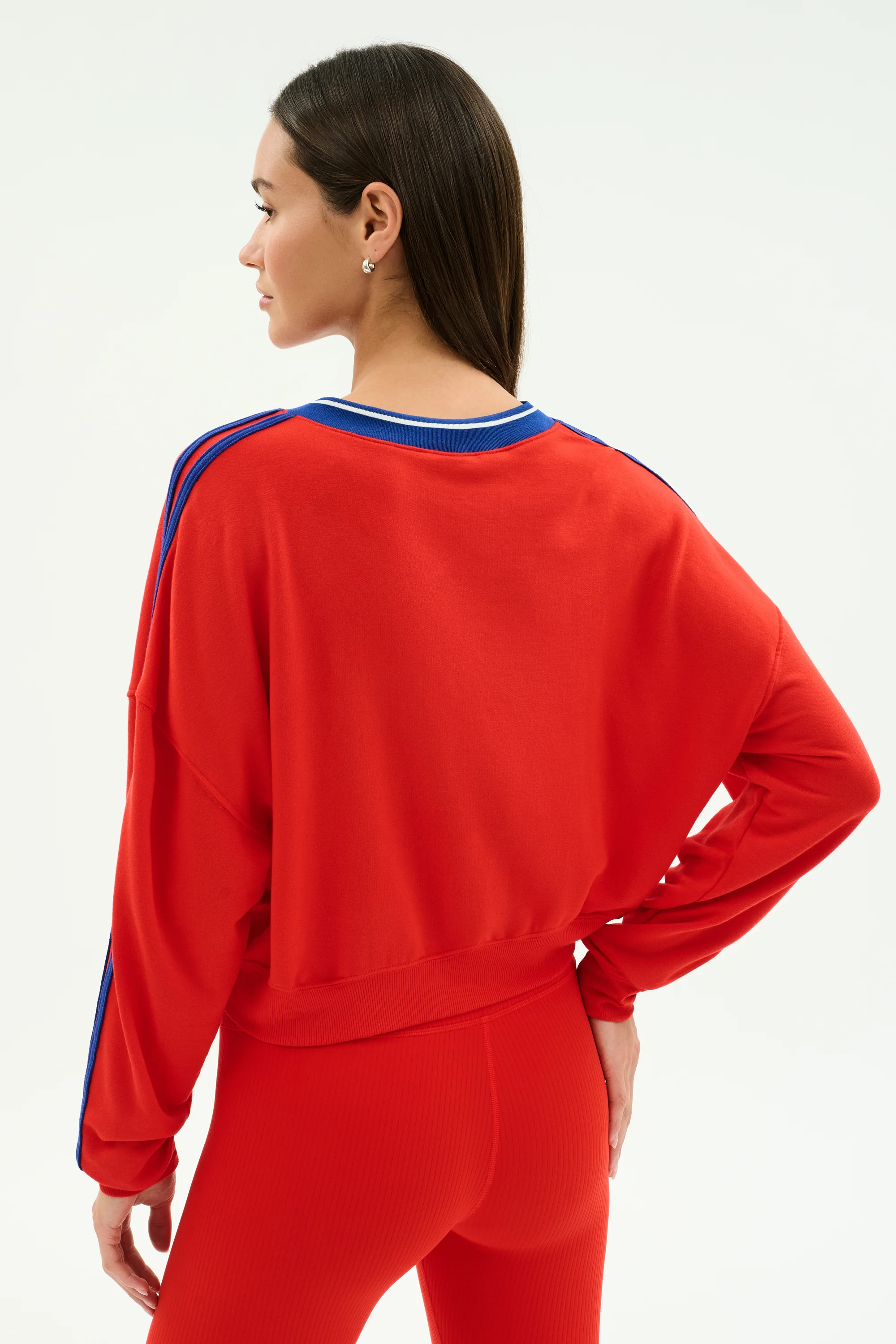 Ellie Fleece V Neck Sweatshirt - Lotus Red/Cobalt - Image 3