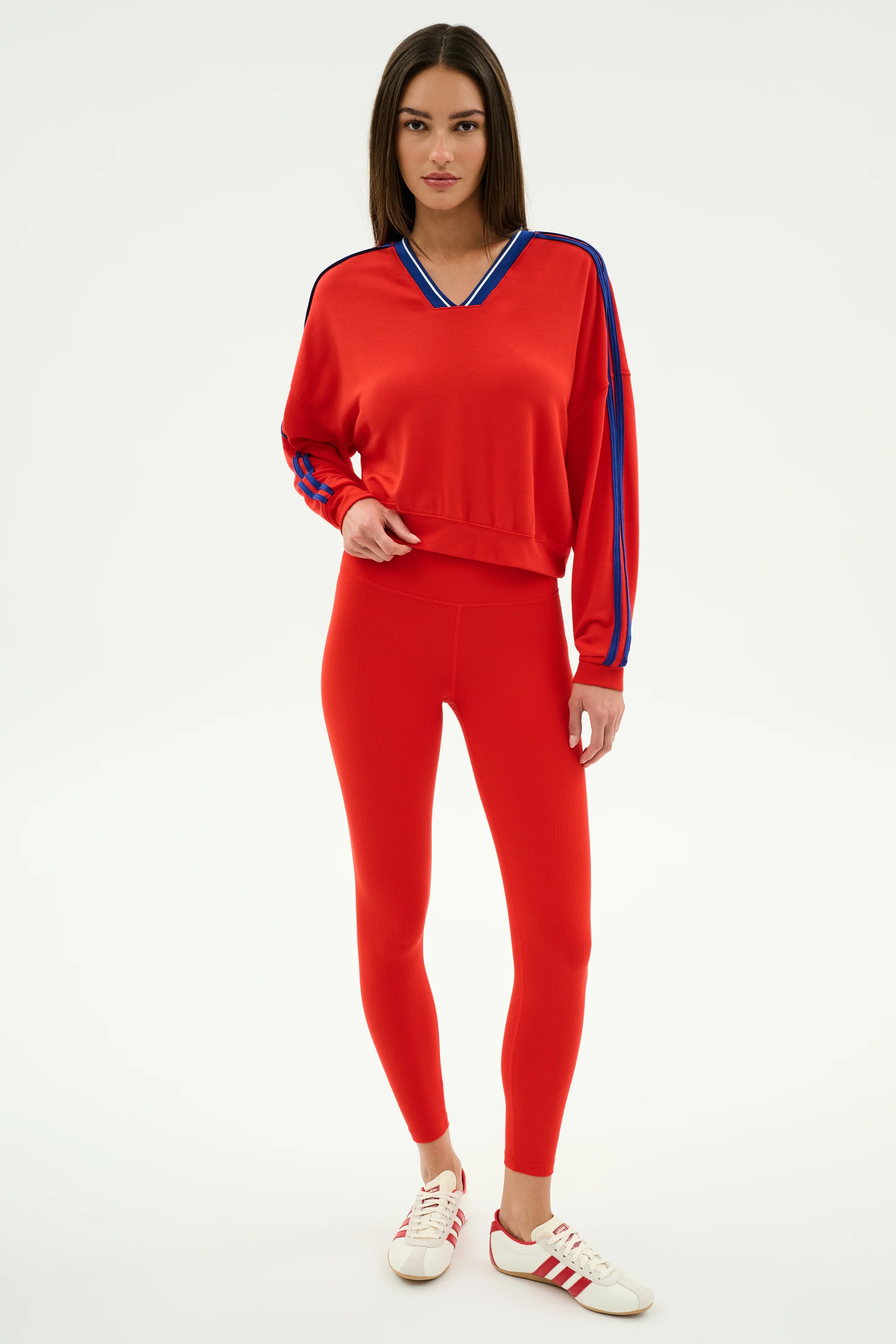 Ellie Fleece V Neck Sweatshirt - Lotus Red/Cobalt - Image 4