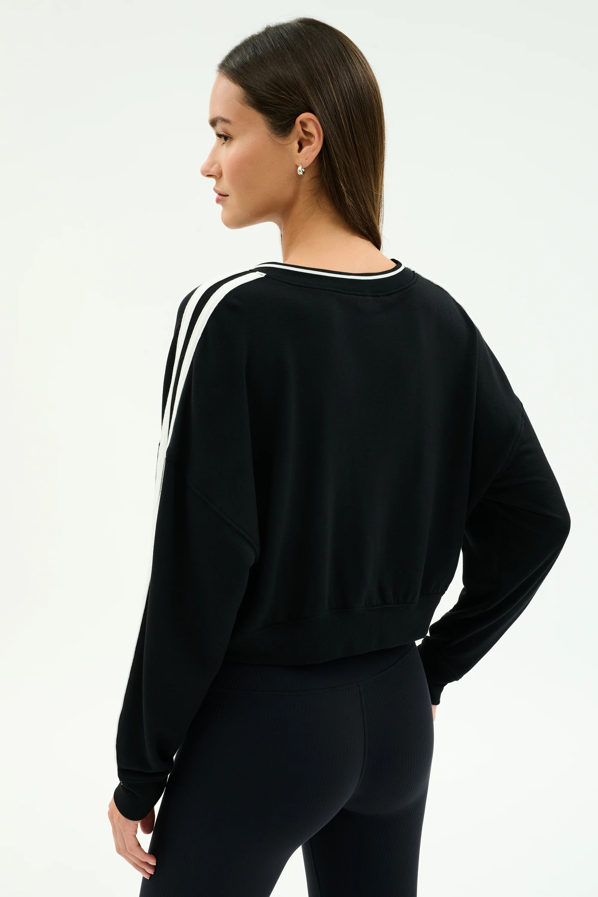 Ellie Fleece V Neck Sweatshirt - Black/White - Image 3
