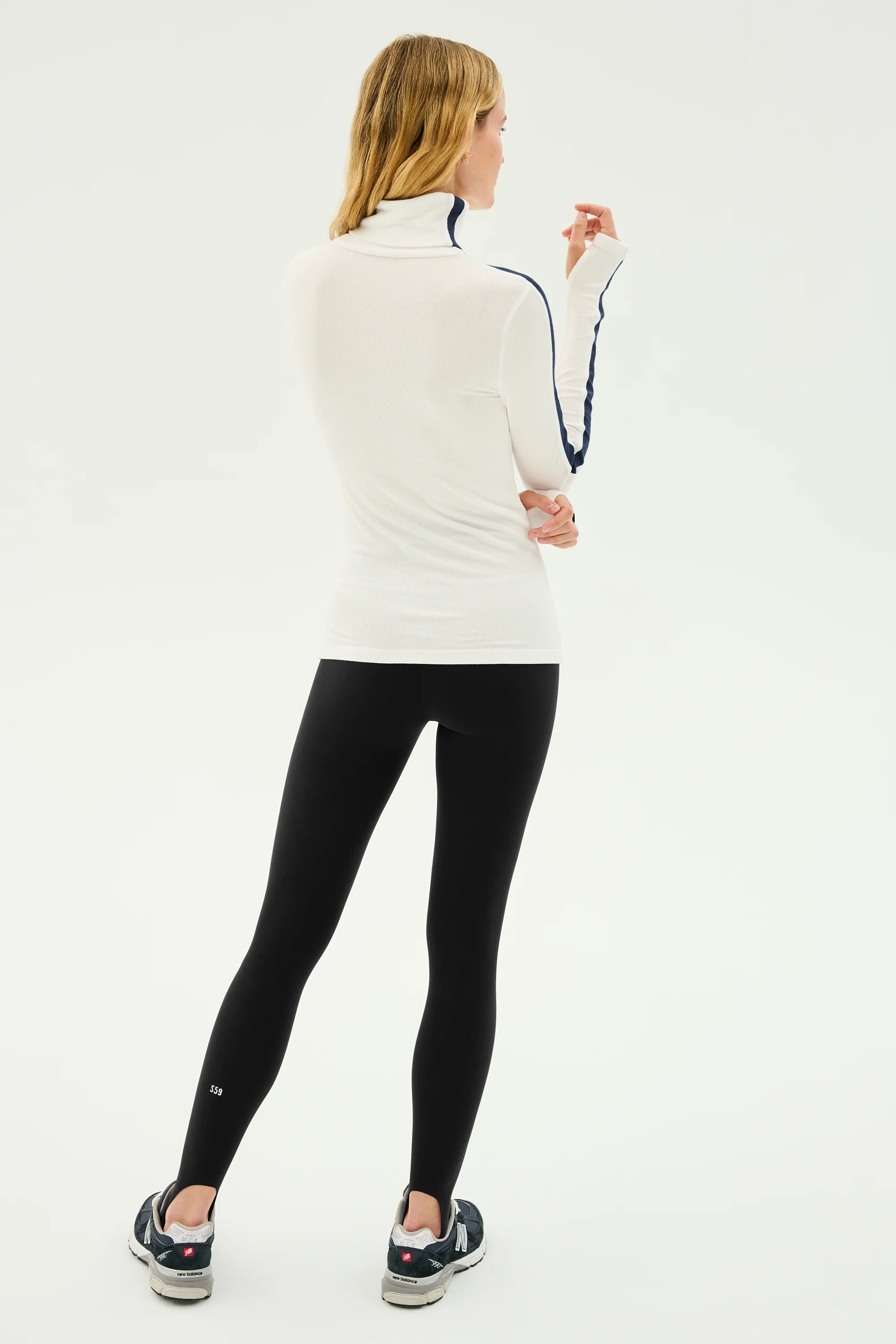 Jackson Rib Full Length Turtleneck - White/Indigo - Image 6