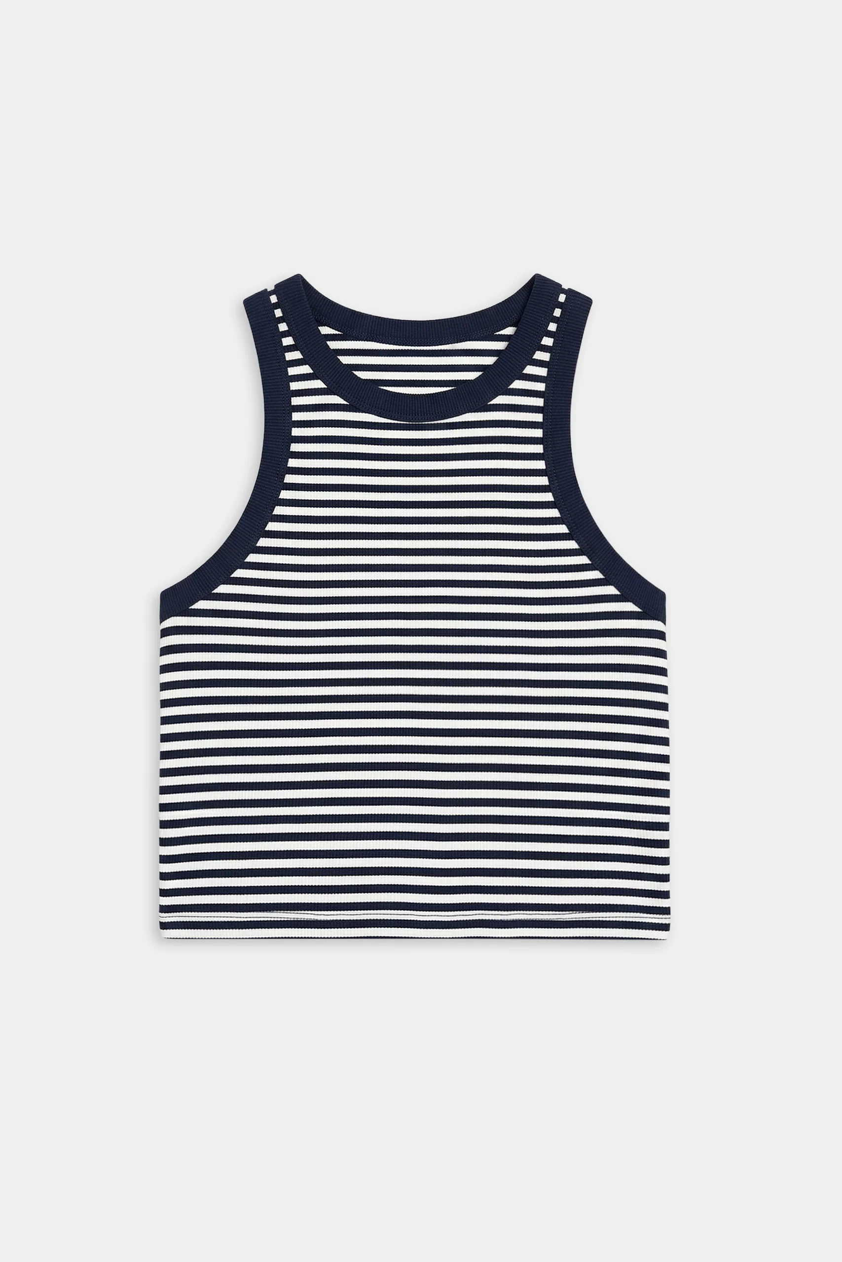 Kiki Rib Crop Tank - White/Indigo Stripe - Image 7