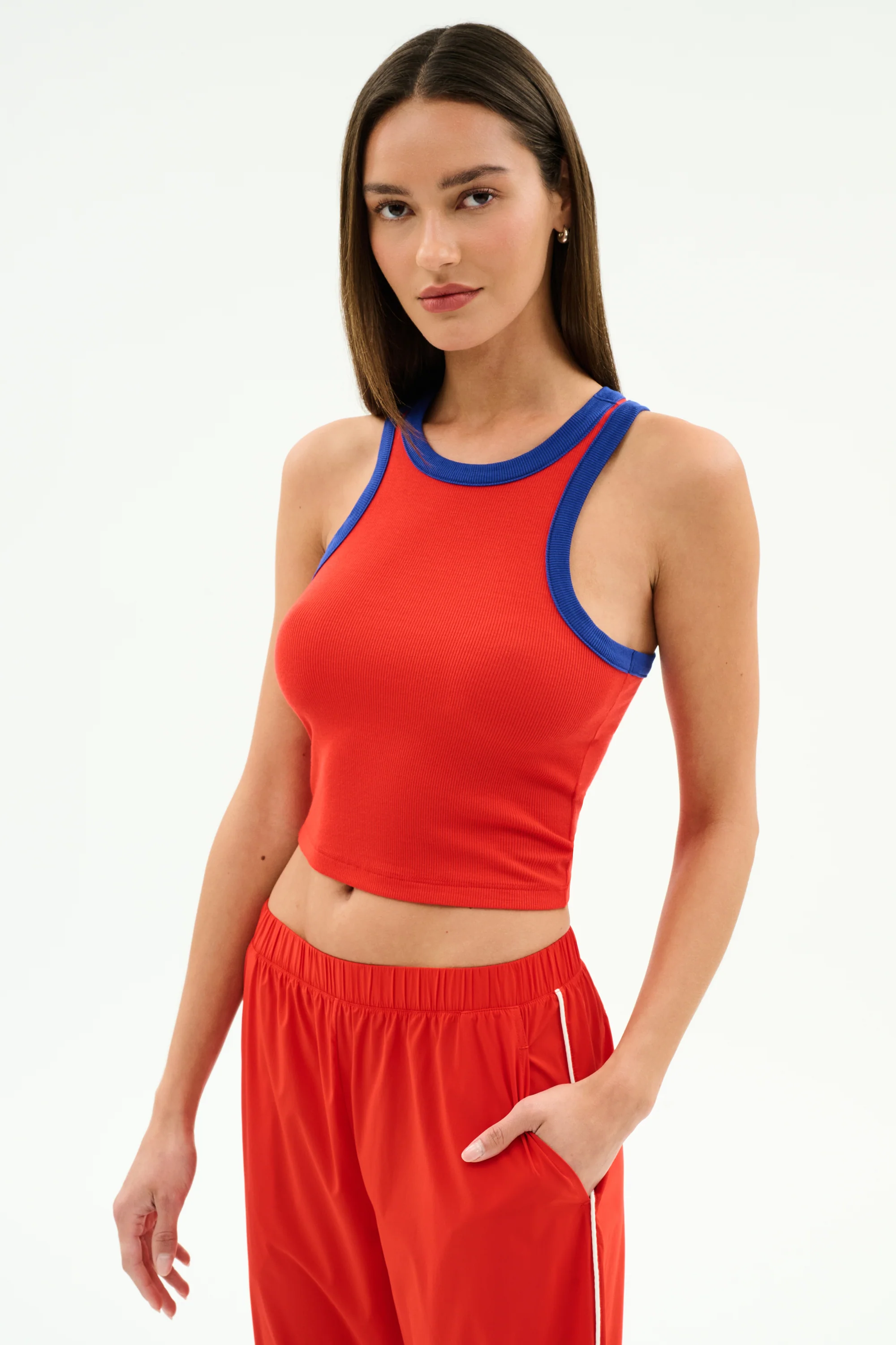 Kiki Rib Crop Tank - Lotus Red/Cobalt - Image 2