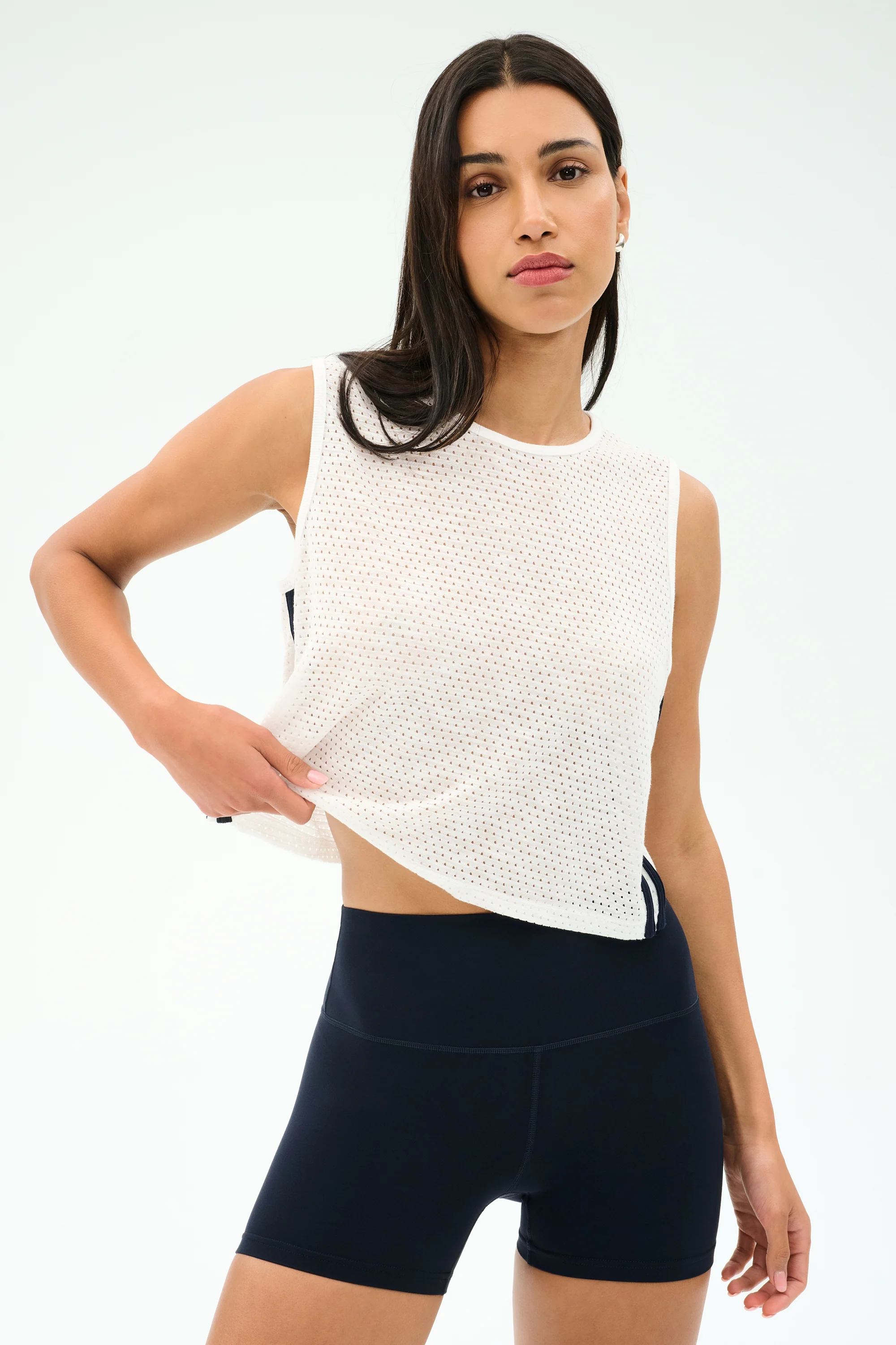 Logan Mesh Tank With Stripe - White/Indigo