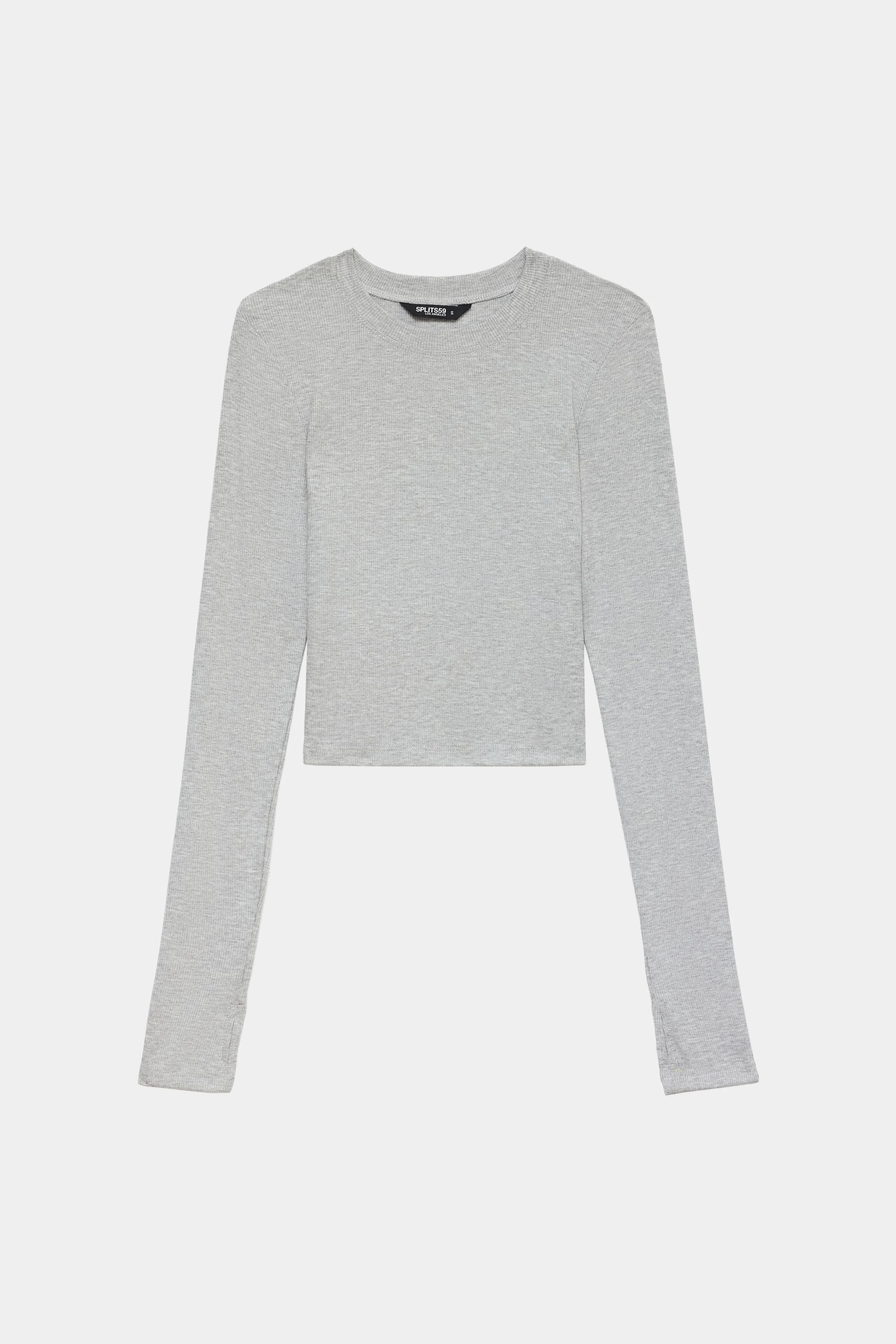 Louise Rib Long Sleeve Crop - Heather Grey - Image 7