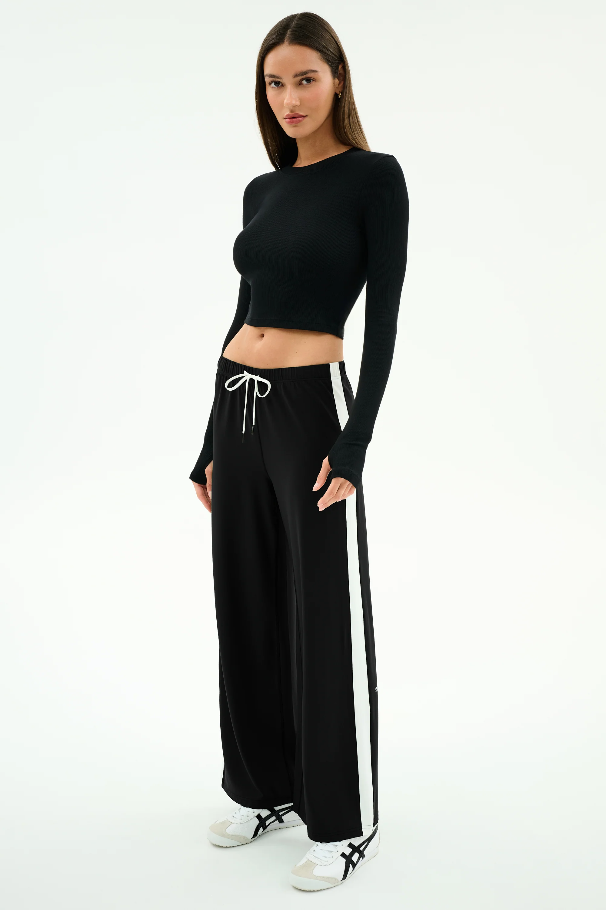 Louise Rib Long Sleeve Crop - Black - Image 5