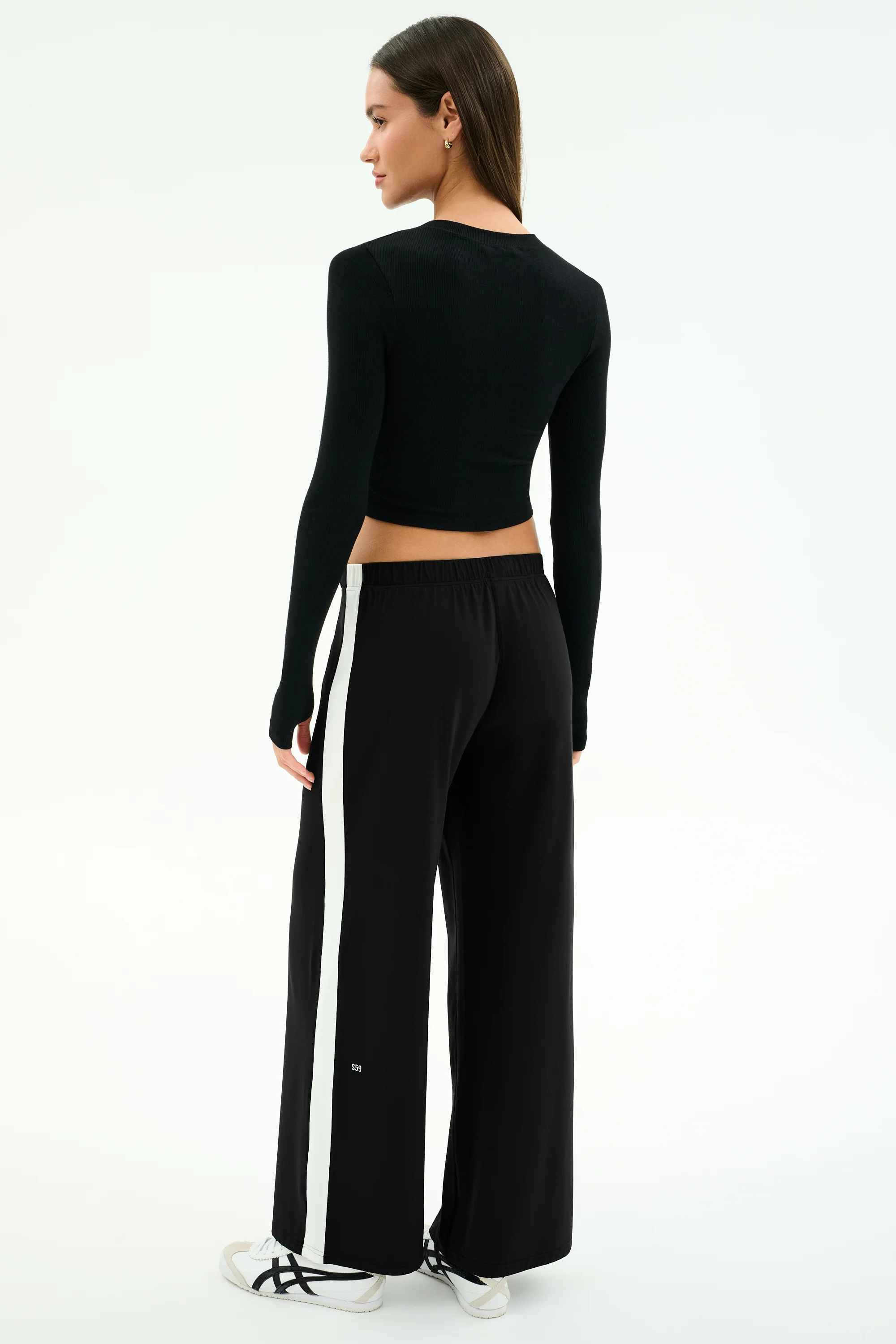 Louise Rib Long Sleeve Crop - Black - Image 6