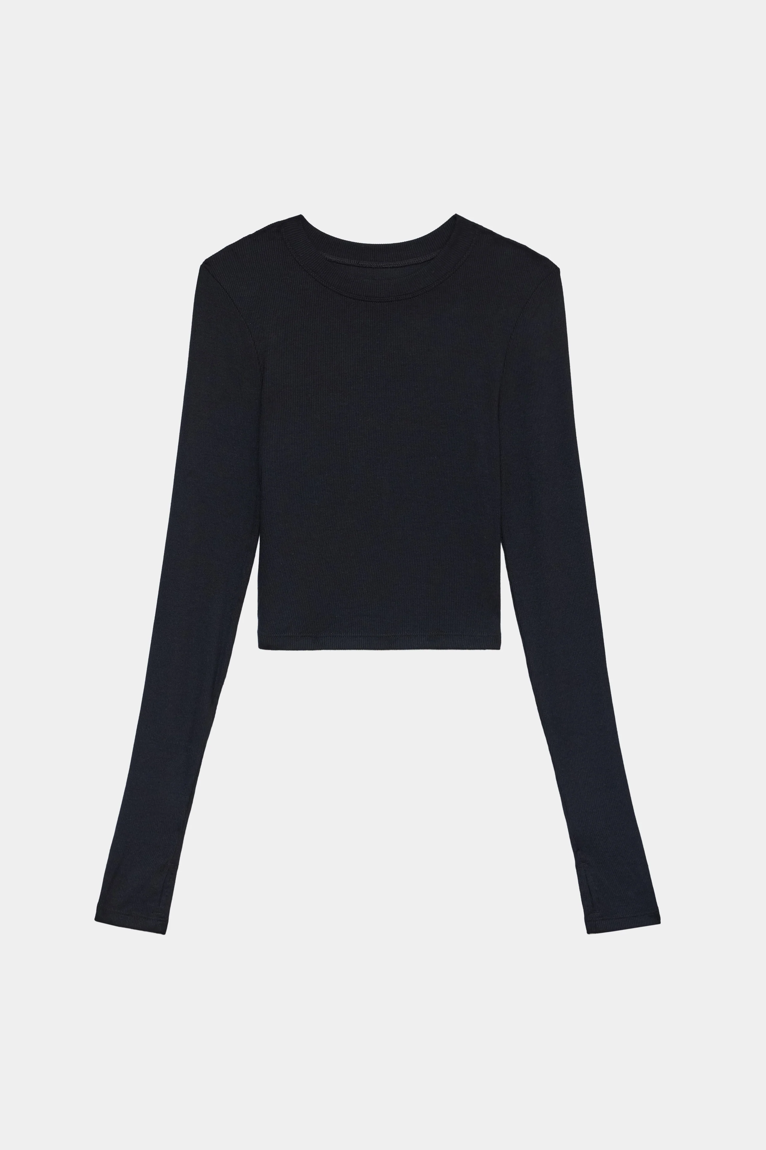 Louise Rib Long Sleeve Crop - Black - Image 7