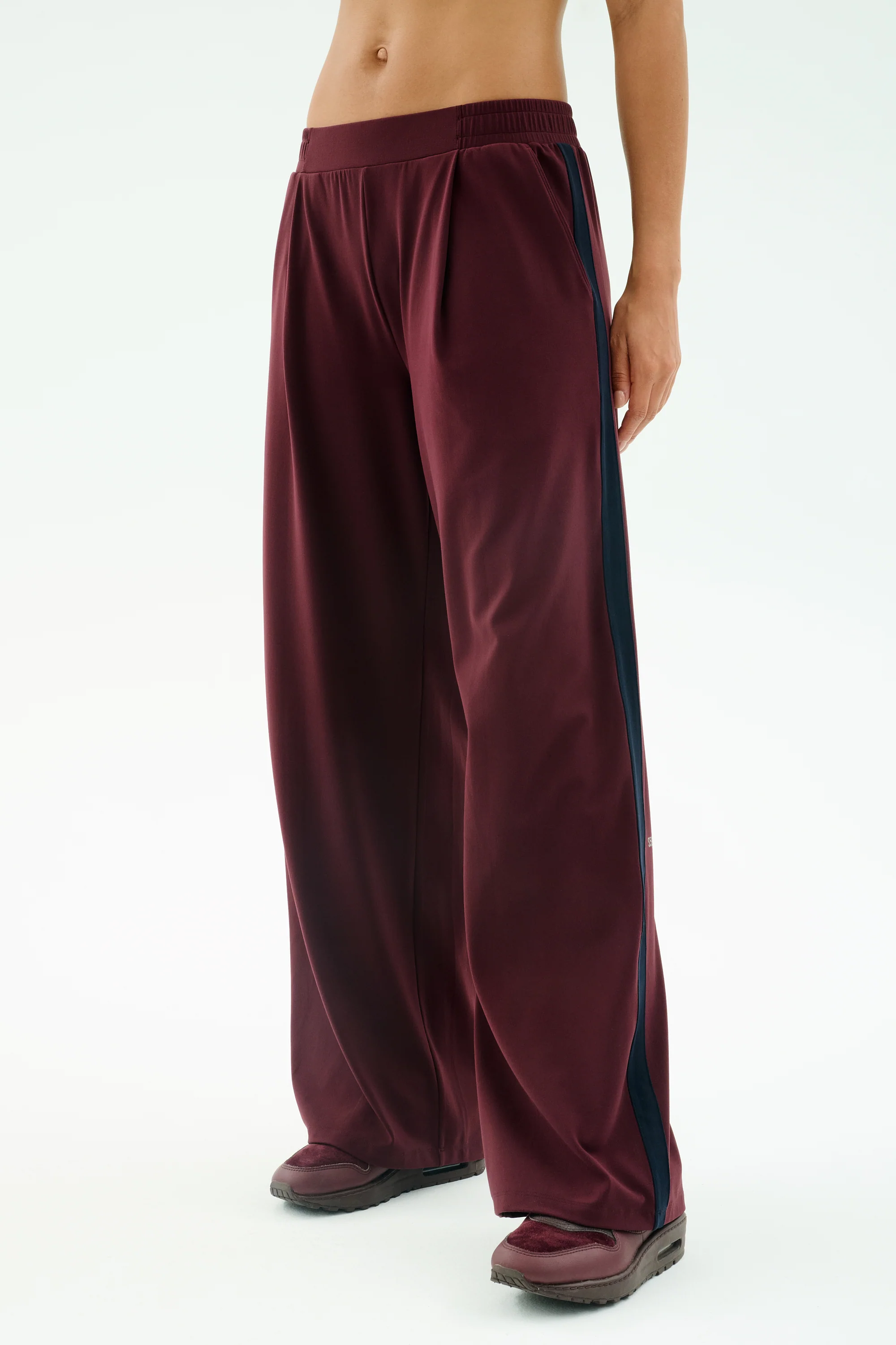 Luca Airweight Trouser with Stripe - Dark Cherry/Indigo - Image 2