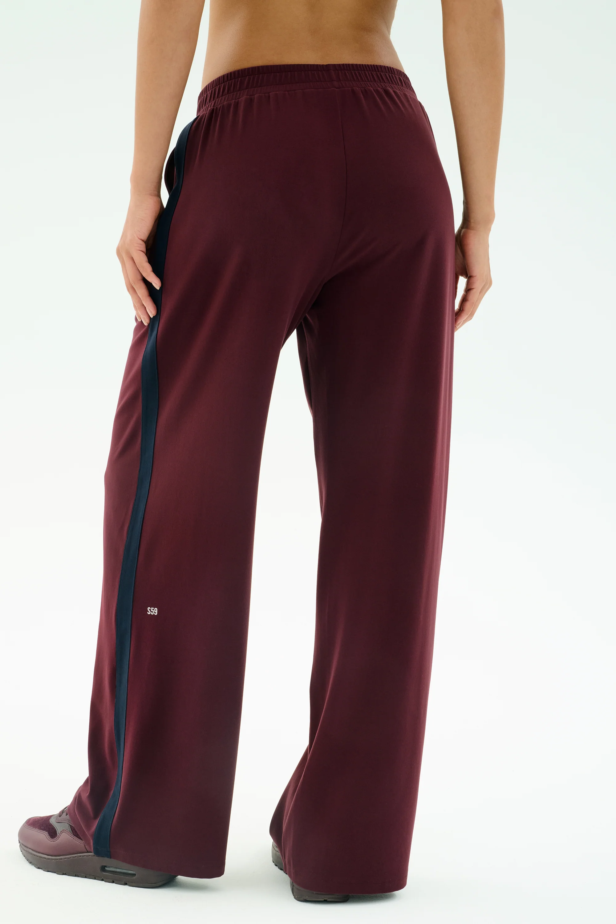 Luca Airweight Trouser with Stripe - Dark Cherry/Indigo - Image 3