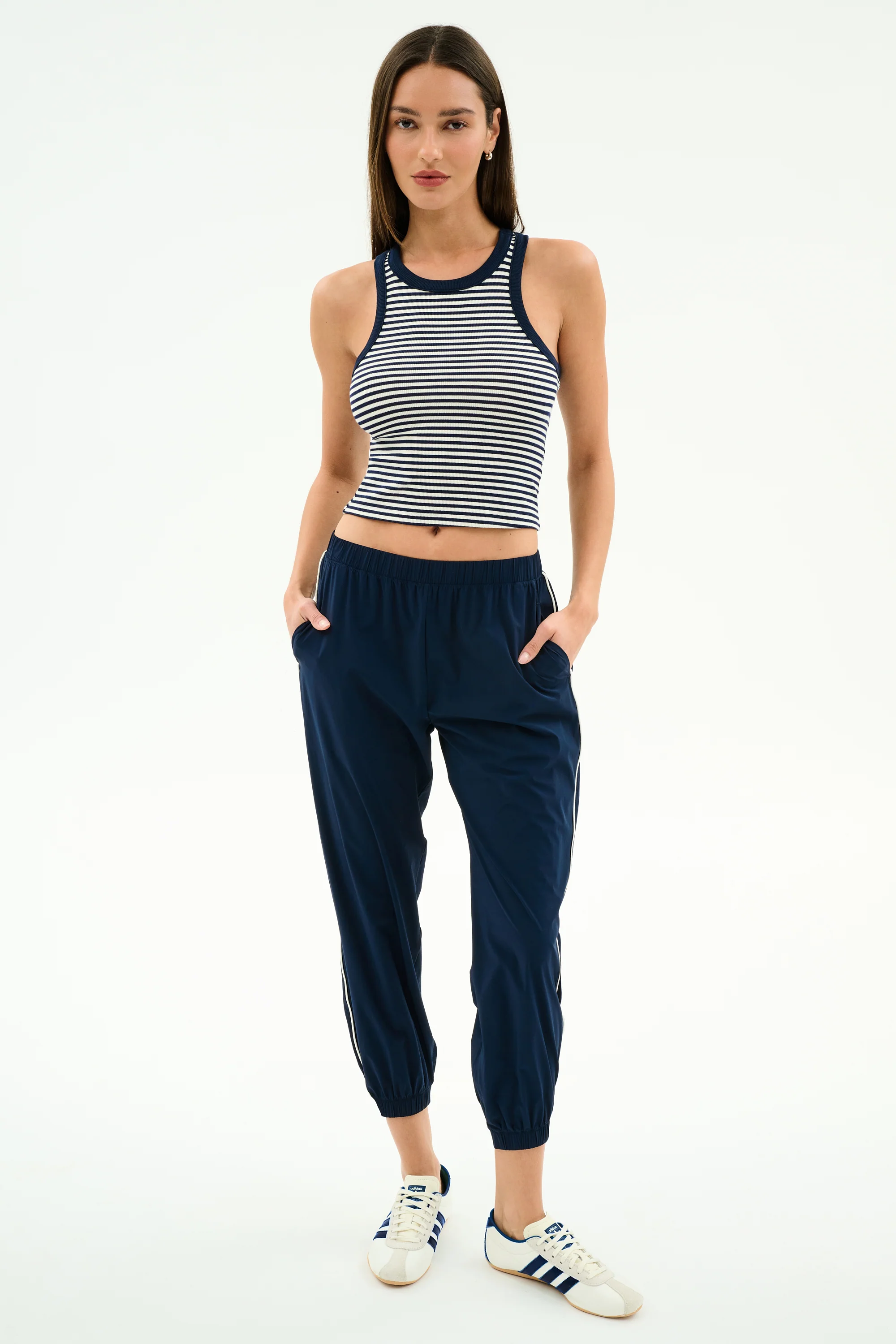 Megan Woven Nylon Jogger w/ Piping - Indigo/Creme - Image 4