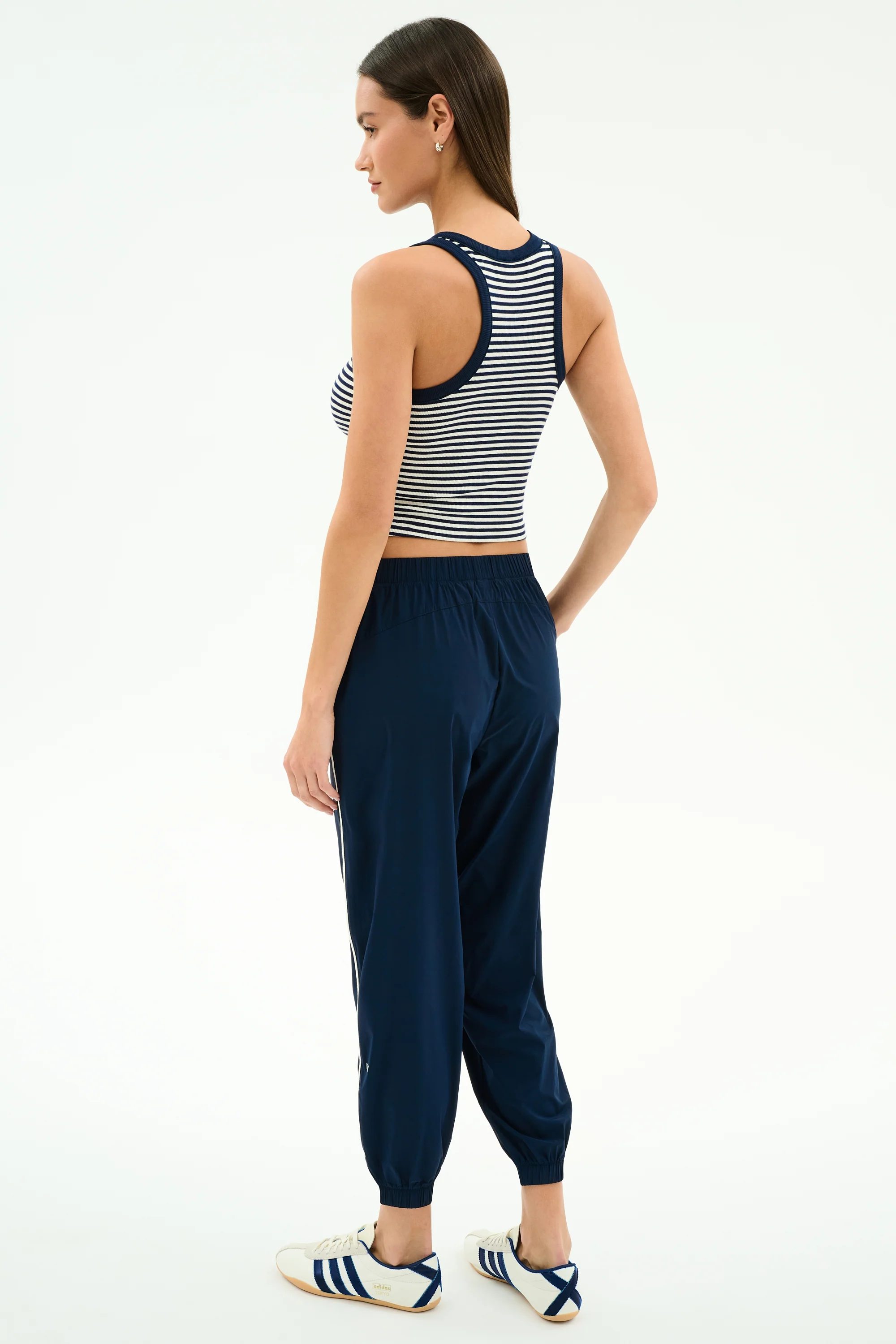Megan Woven Nylon Jogger w/ Piping - Indigo/Creme - Image 6