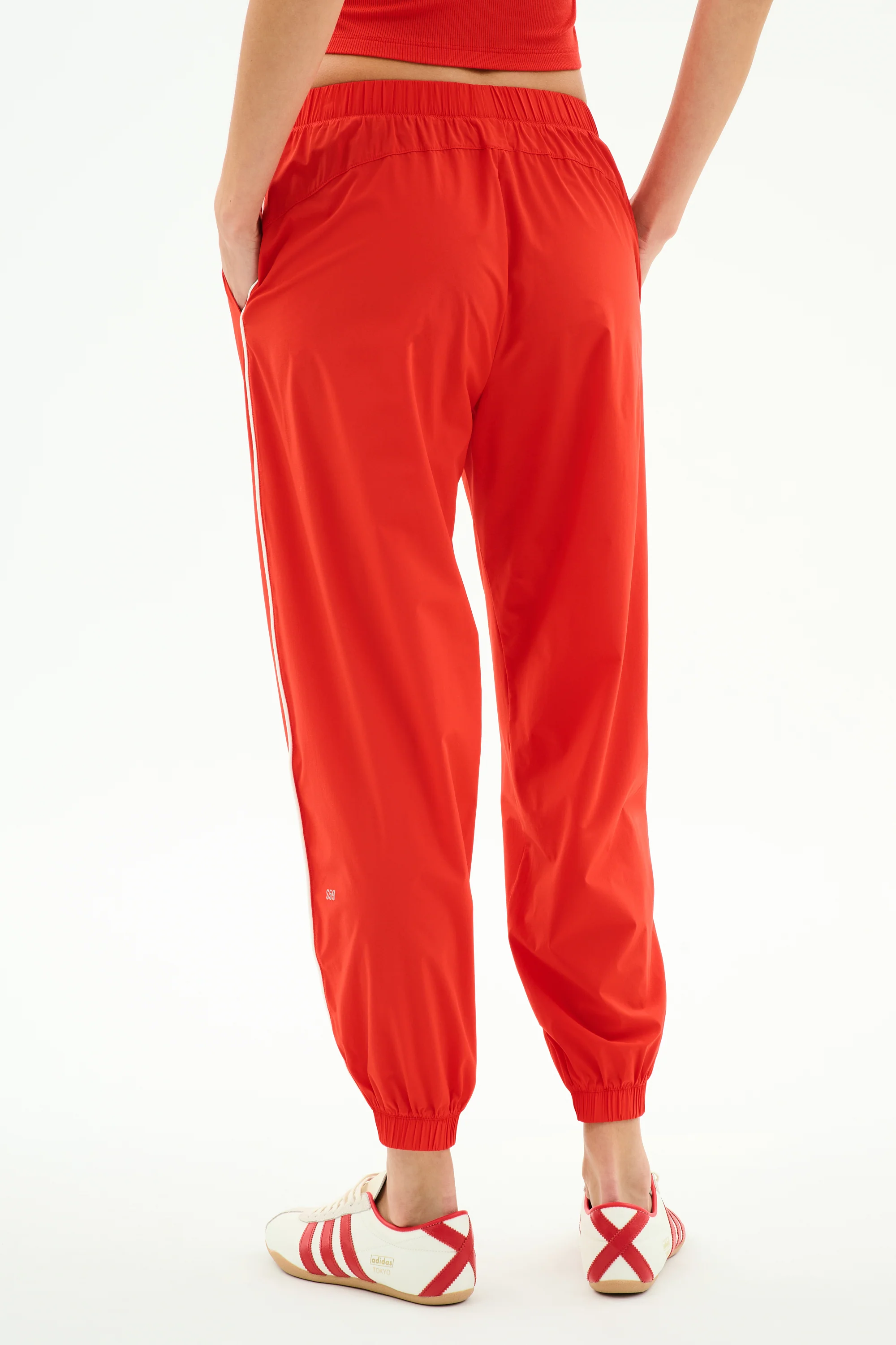 Megan Woven Nylon Jogger w/ Piping - Lotus Red/Creme - Image 3