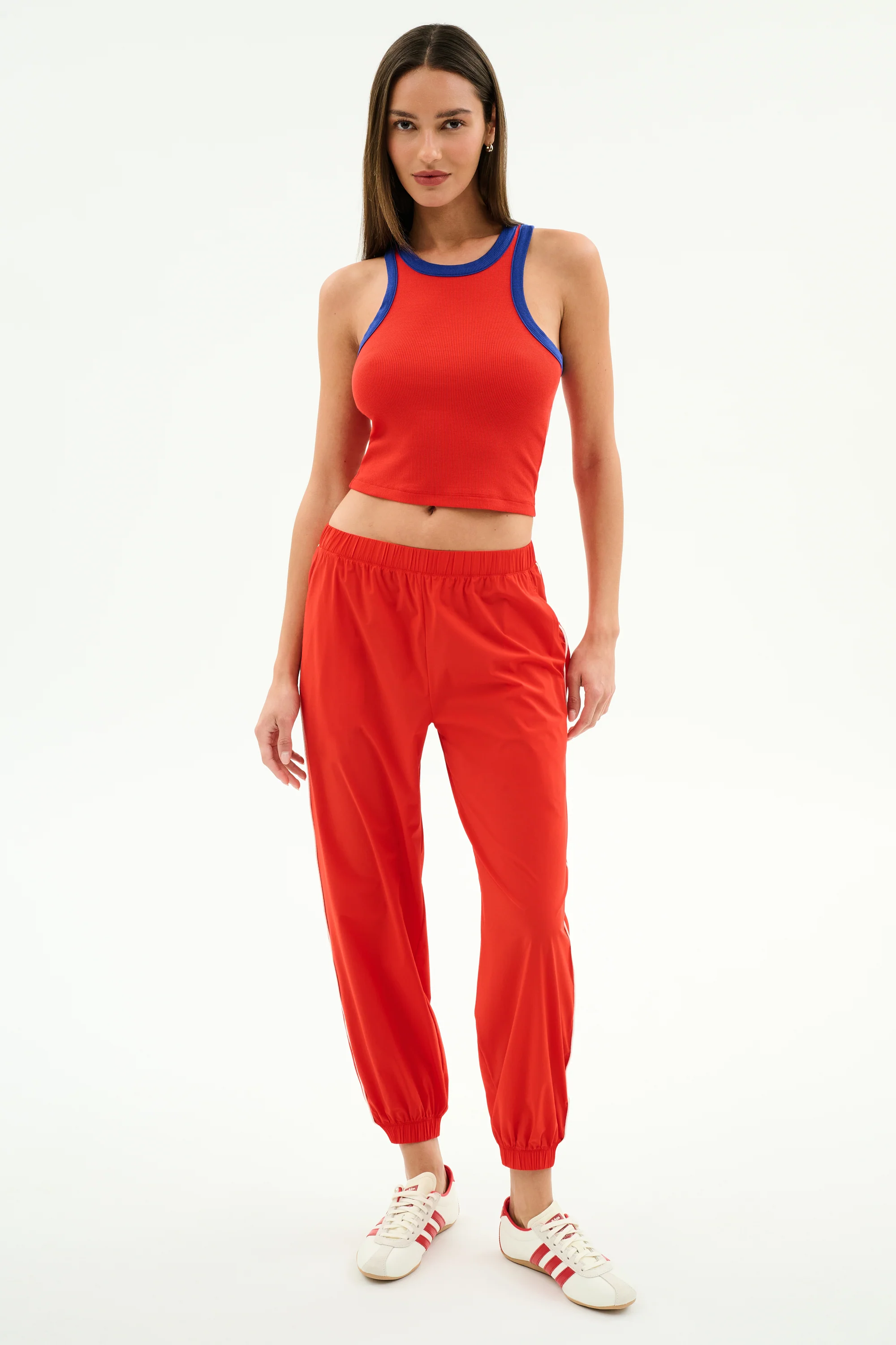 Megan Woven Nylon Jogger w/ Piping - Lotus Red/Creme - Image 4