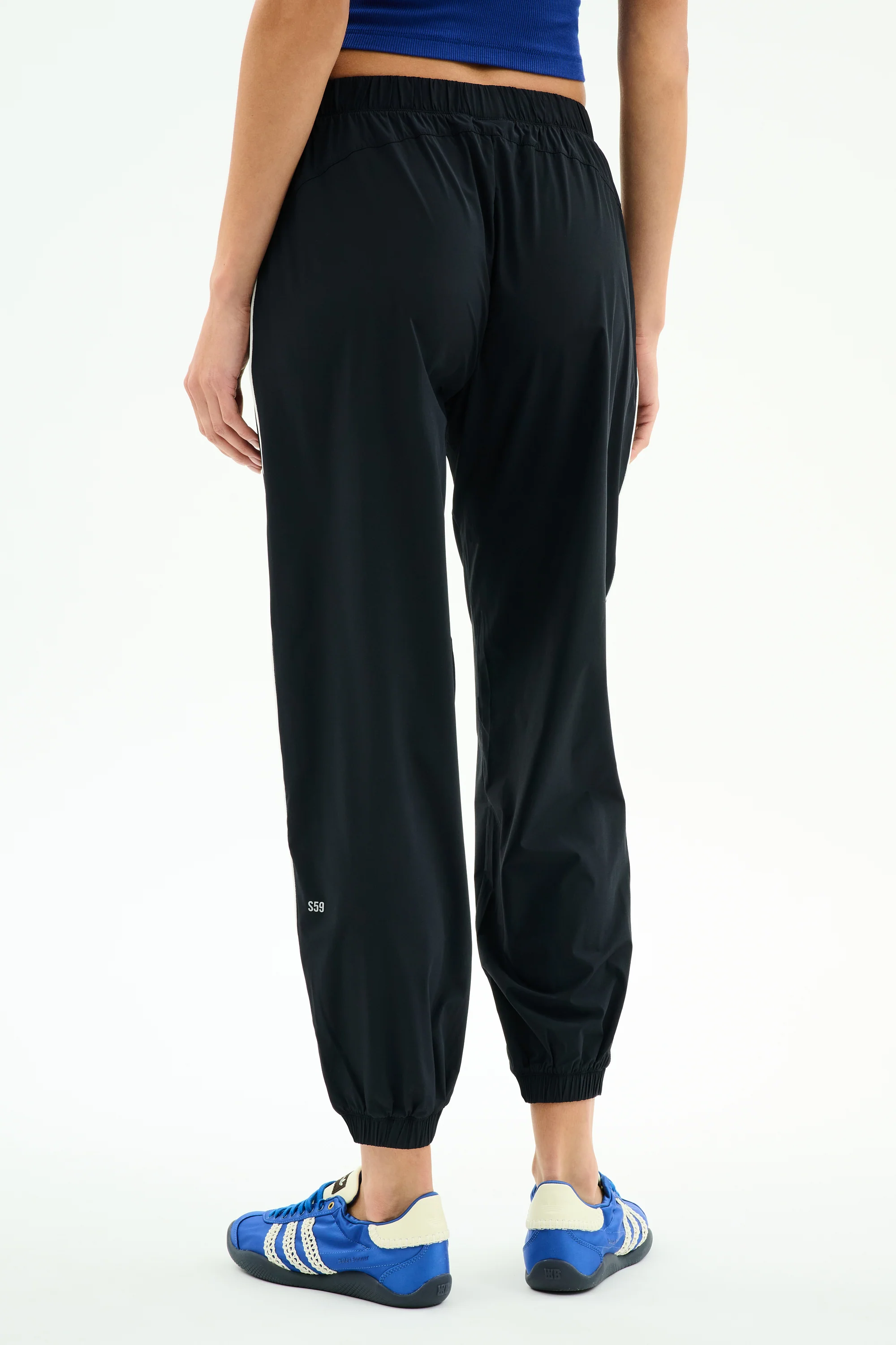 Megan Woven Nylon Jogger w/ Piping - Black/Creme - Image 3