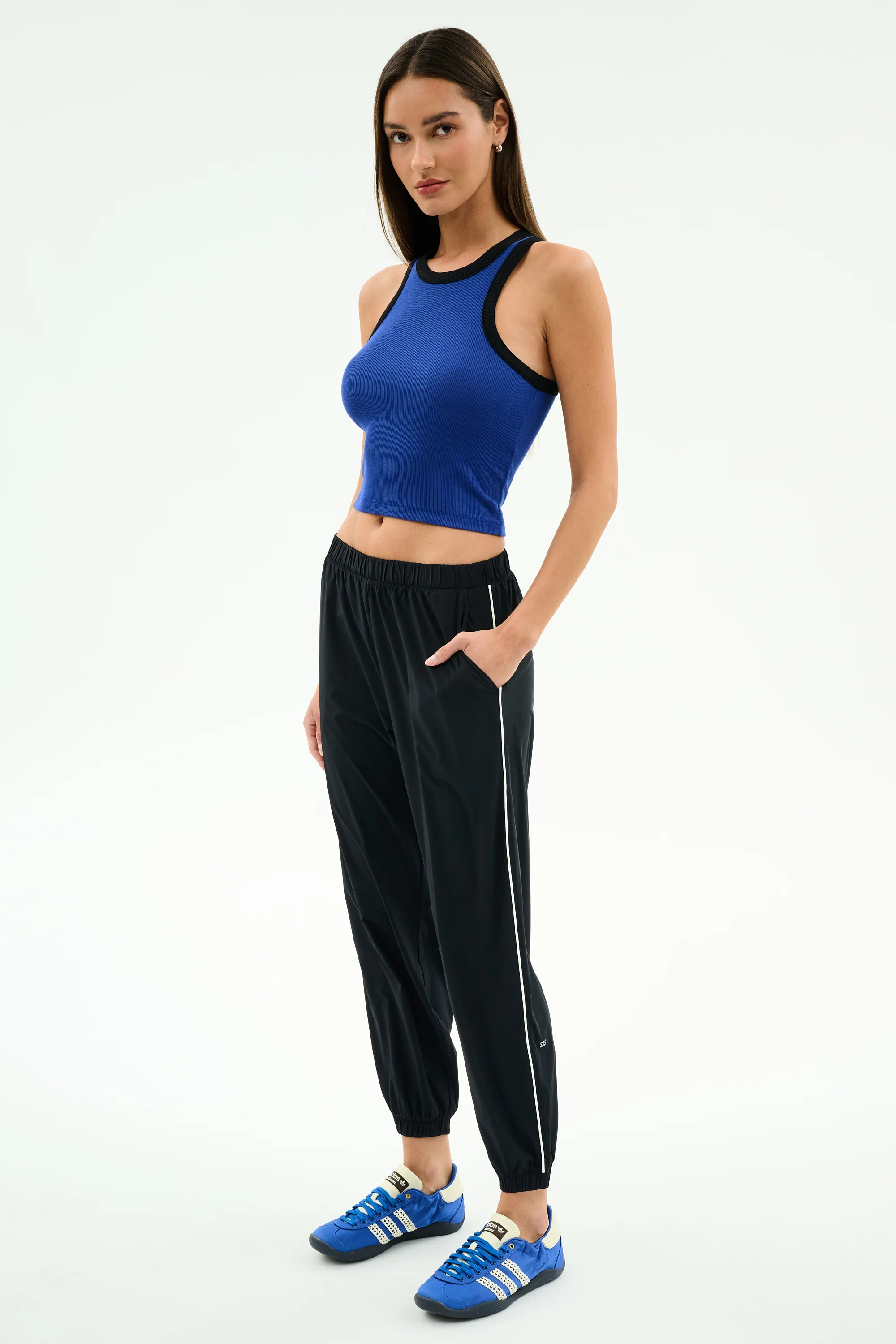 Megan Woven Nylon Jogger w/ Piping - Black/Creme - Image 5