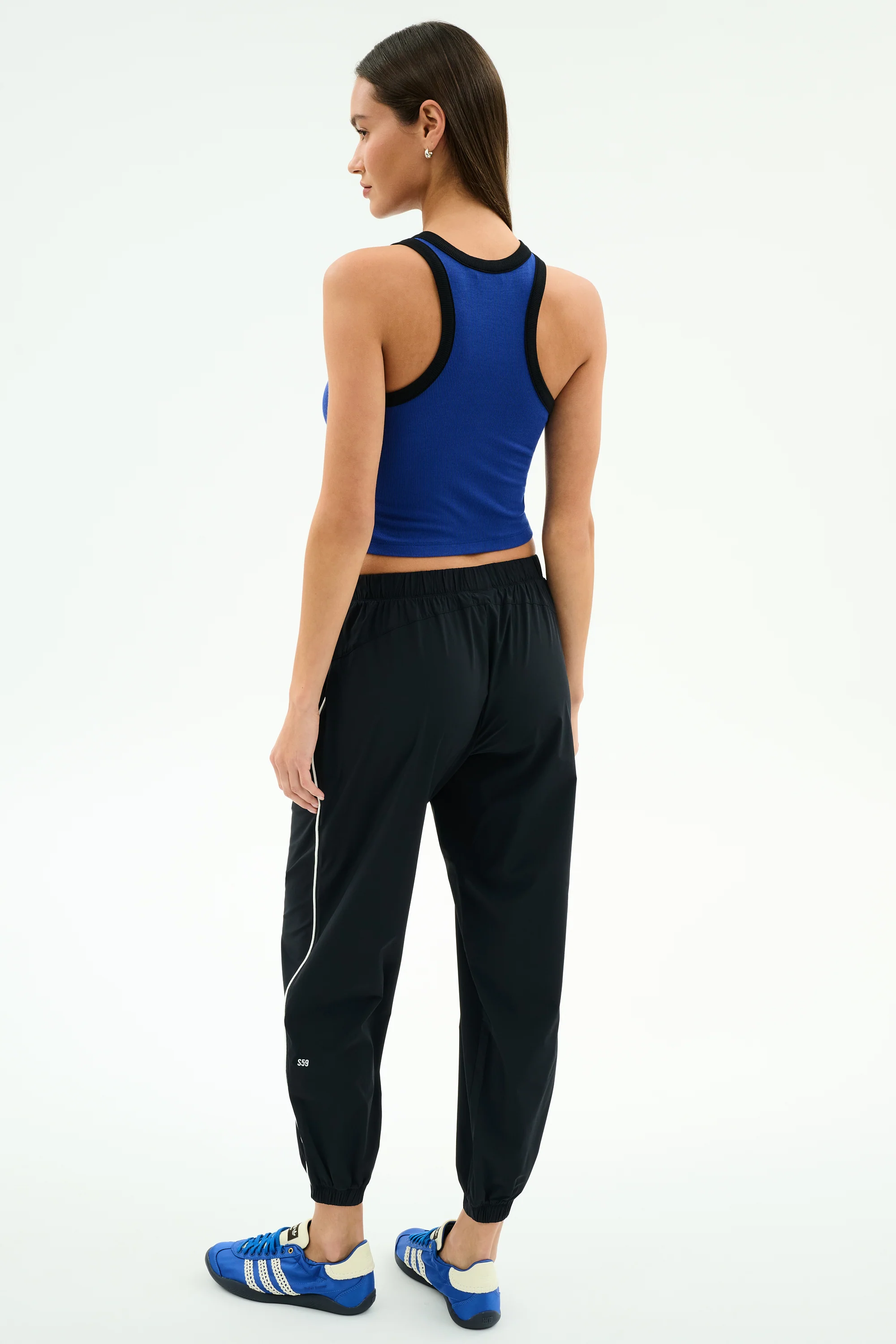 Megan Woven Nylon Jogger w/ Piping - Black/Creme - Image 6