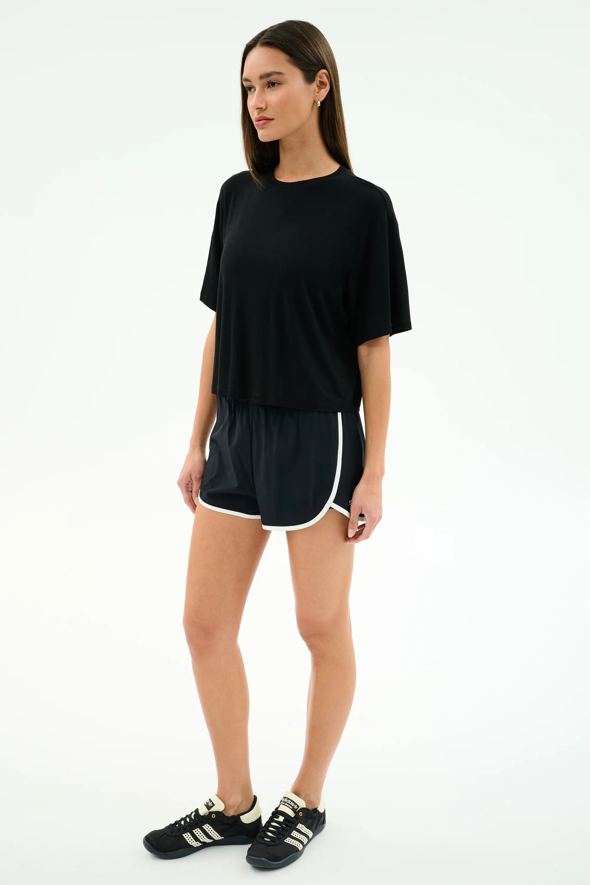 Megan Woven Nylon Run Short - Black/Creme - Image 5