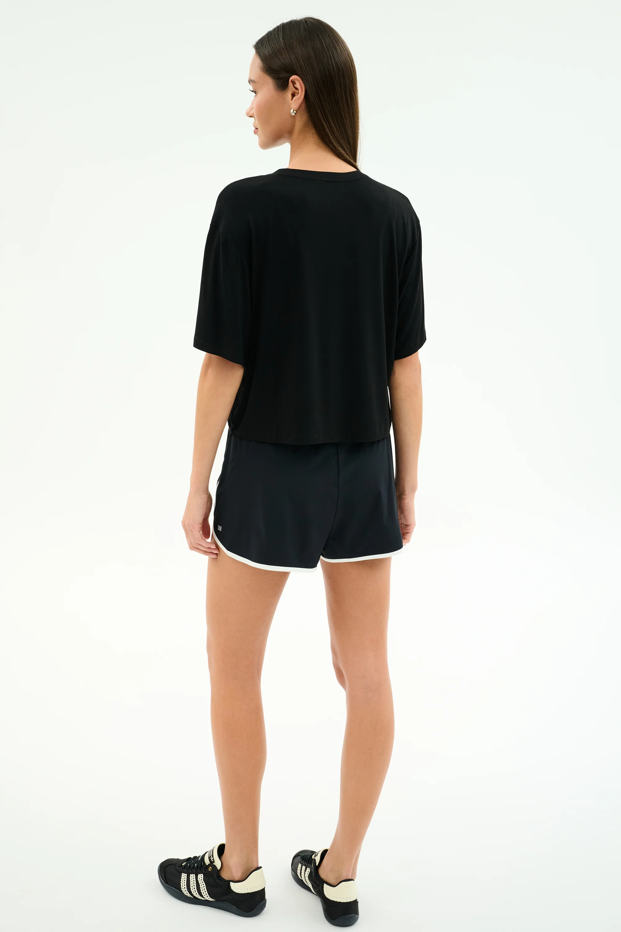 Megan Woven Nylon Run Short - Black/Creme - Image 6