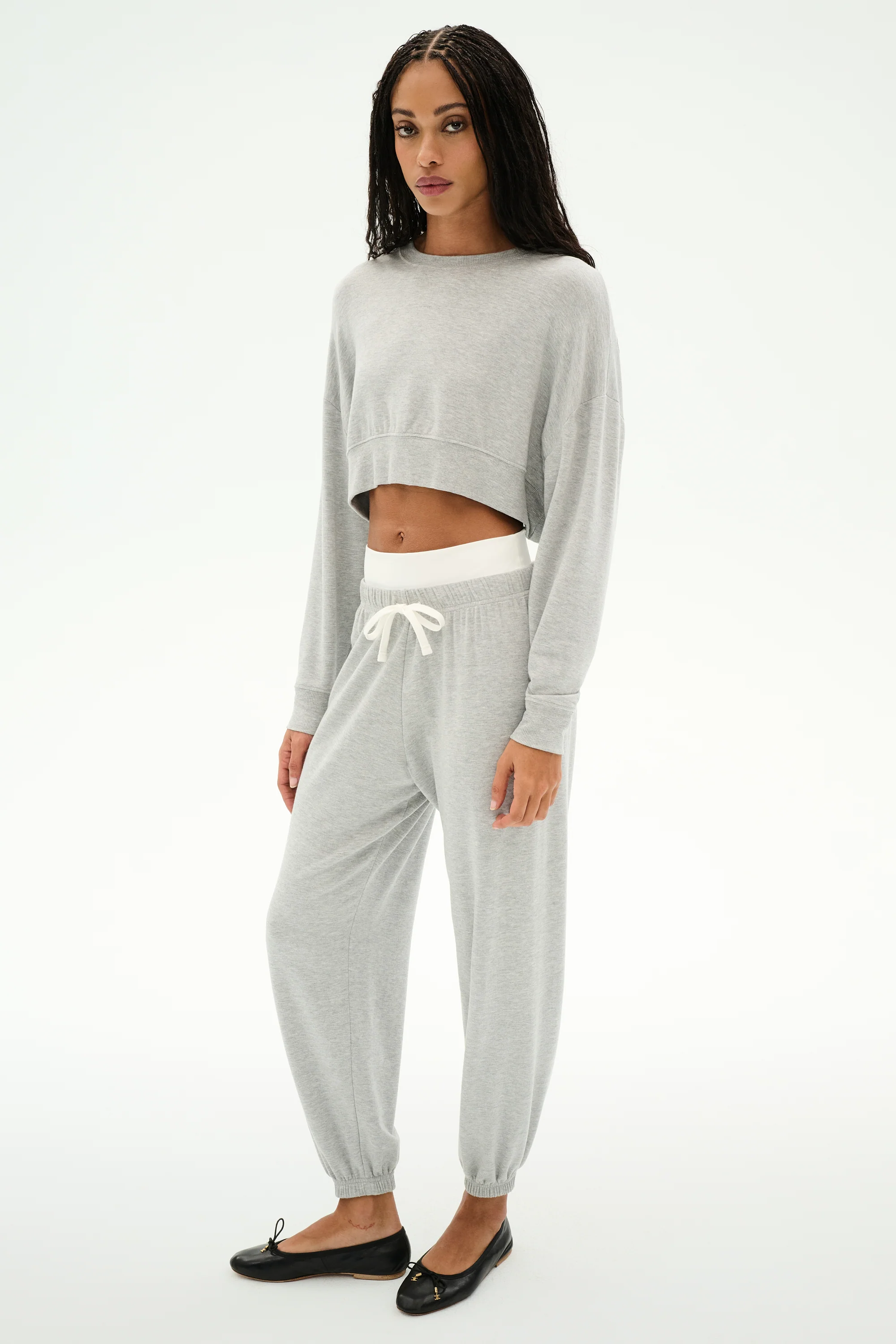 Noah Fleece Crop Sweatshirt - Heather Grey - Image 4