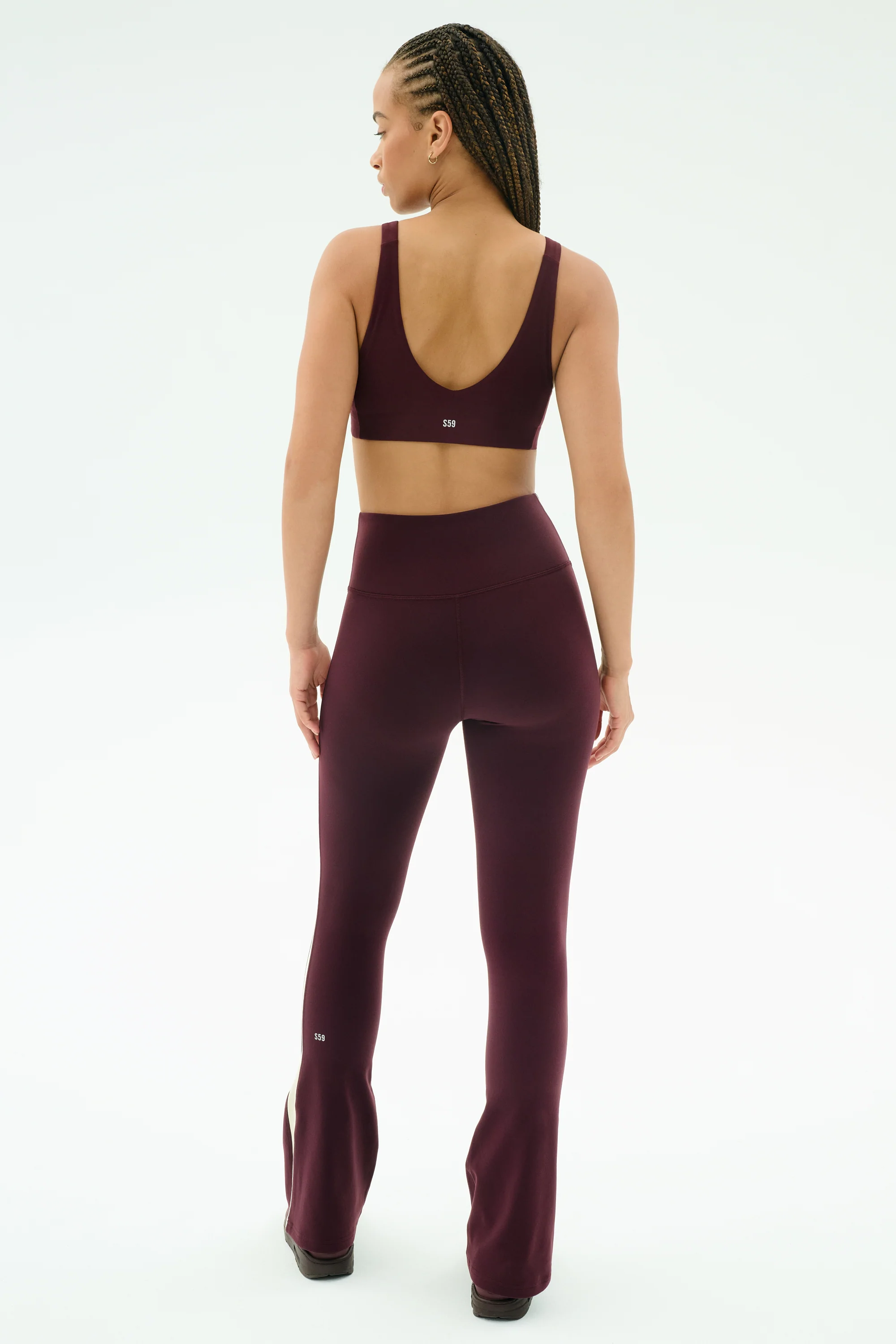 Raquel High Waist Flared Legging - Dark Cherry/Creme - Image 6