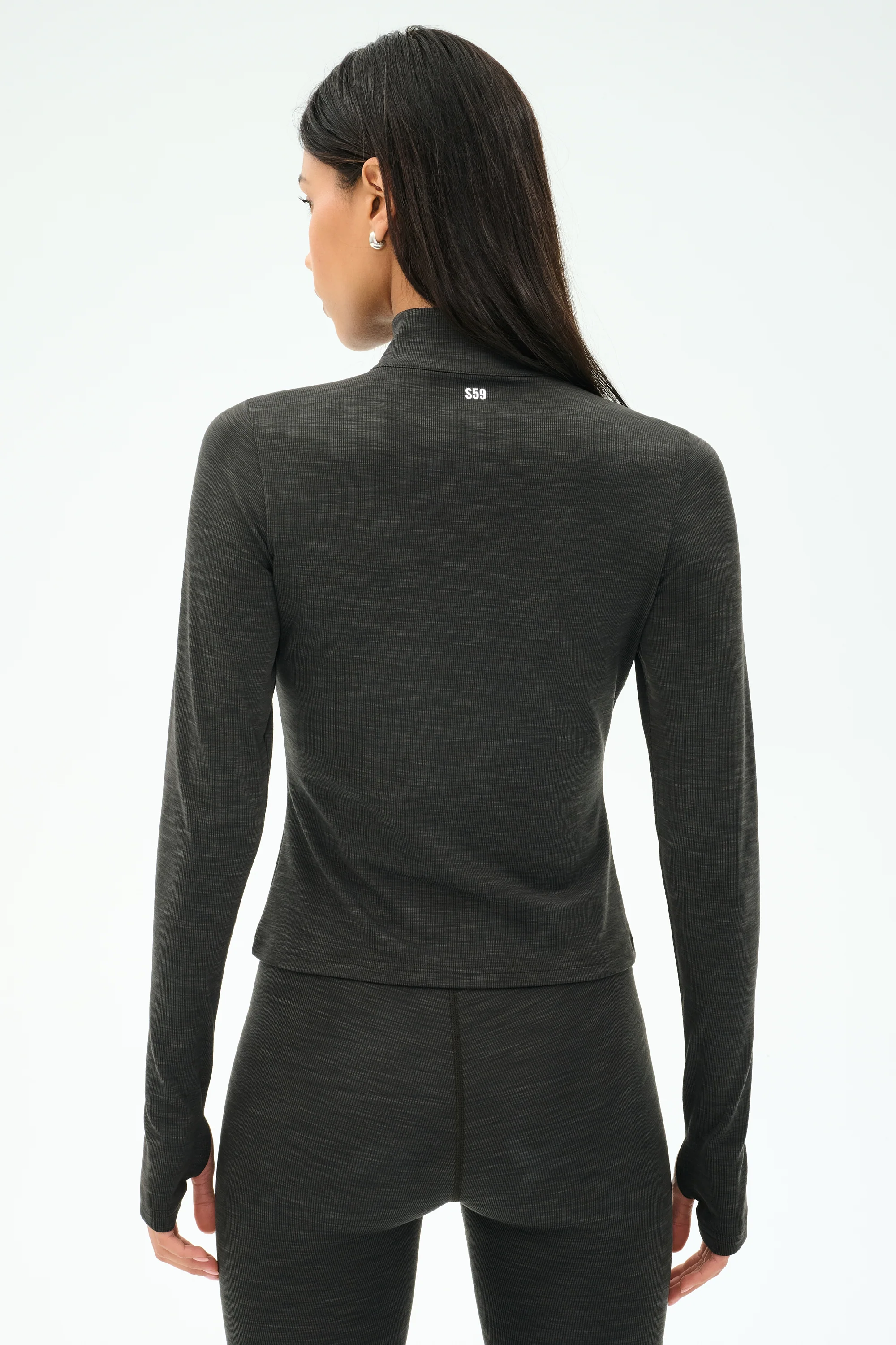 Stevie Active Rib Half Zip Waist Length - Heather Graphite - Image 3