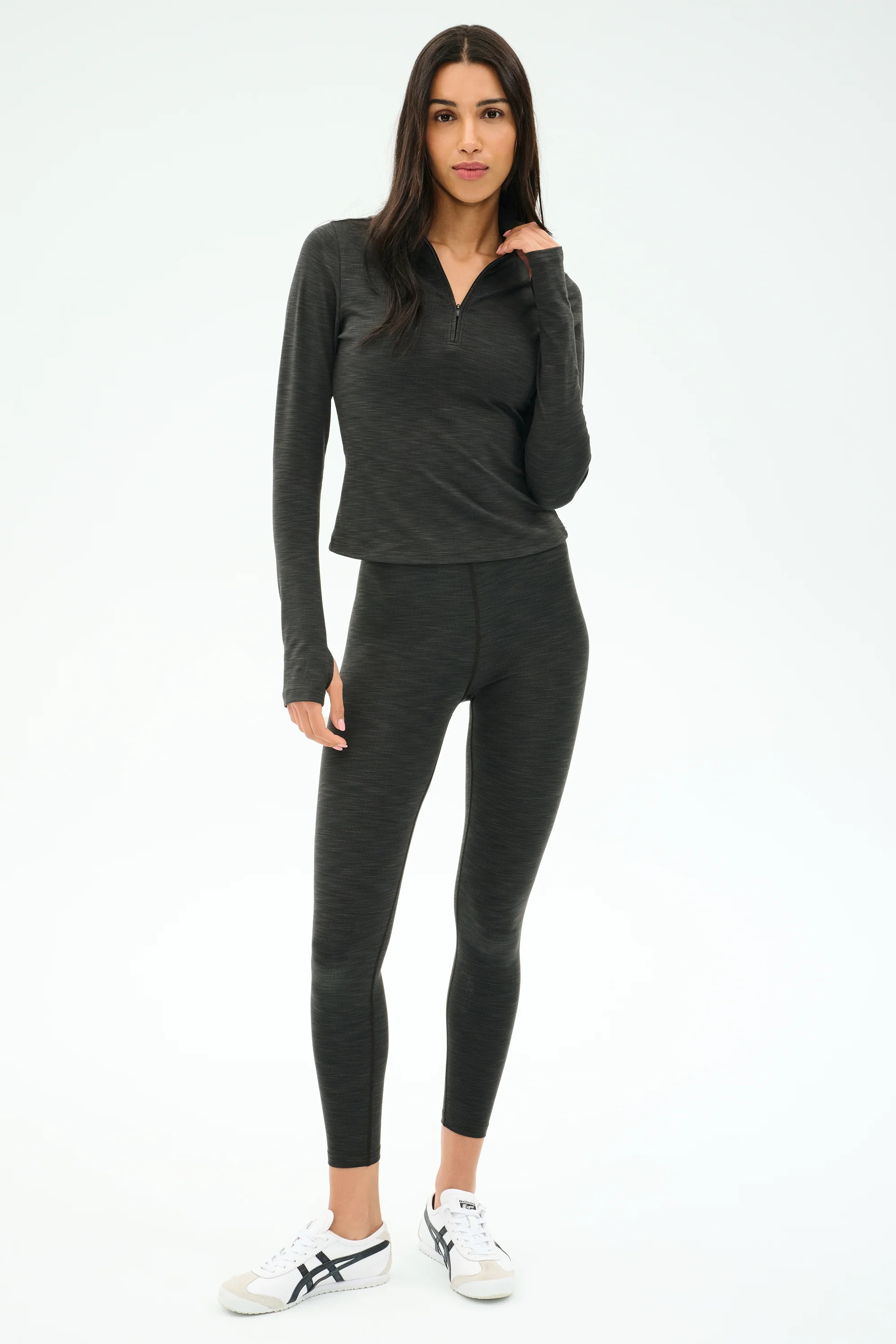 Stevie Active Rib Half Zip Waist Length - Heather Graphite - Image 4