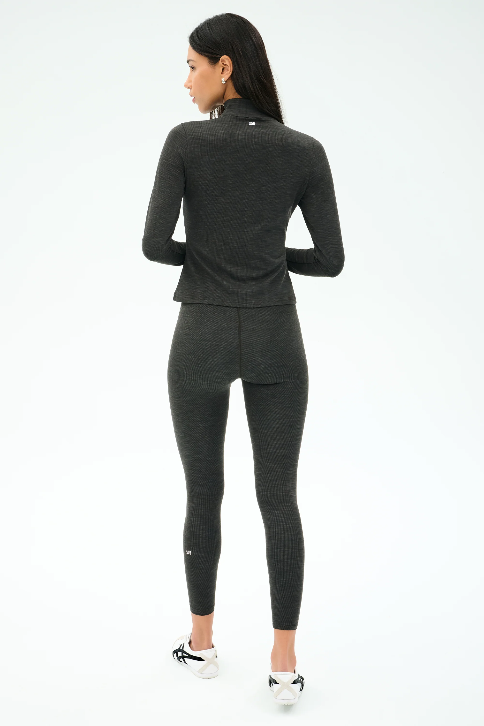 Stevie Active Rib Half Zip Waist Length - Heather Graphite - Image 6