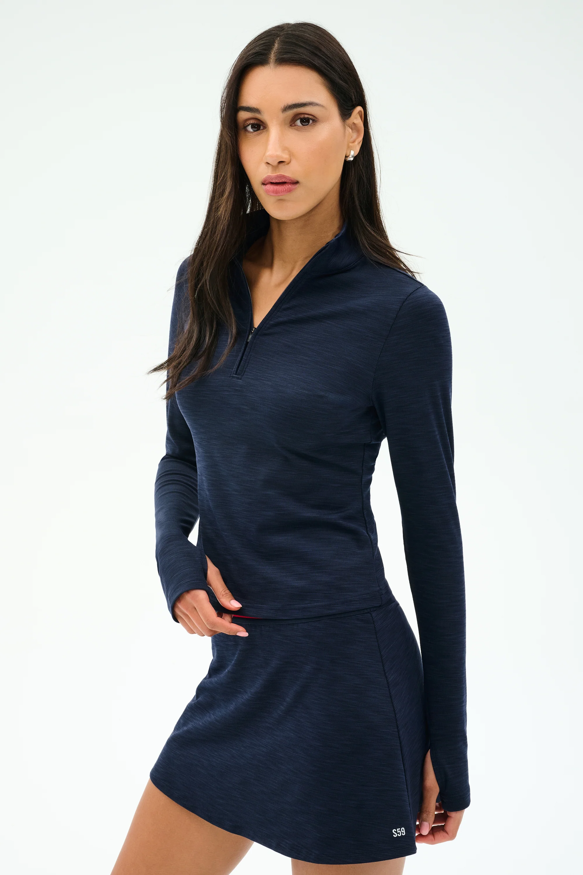 Stevie Active Rib Half Zip Waist Length - Heather Indigo - Image 2