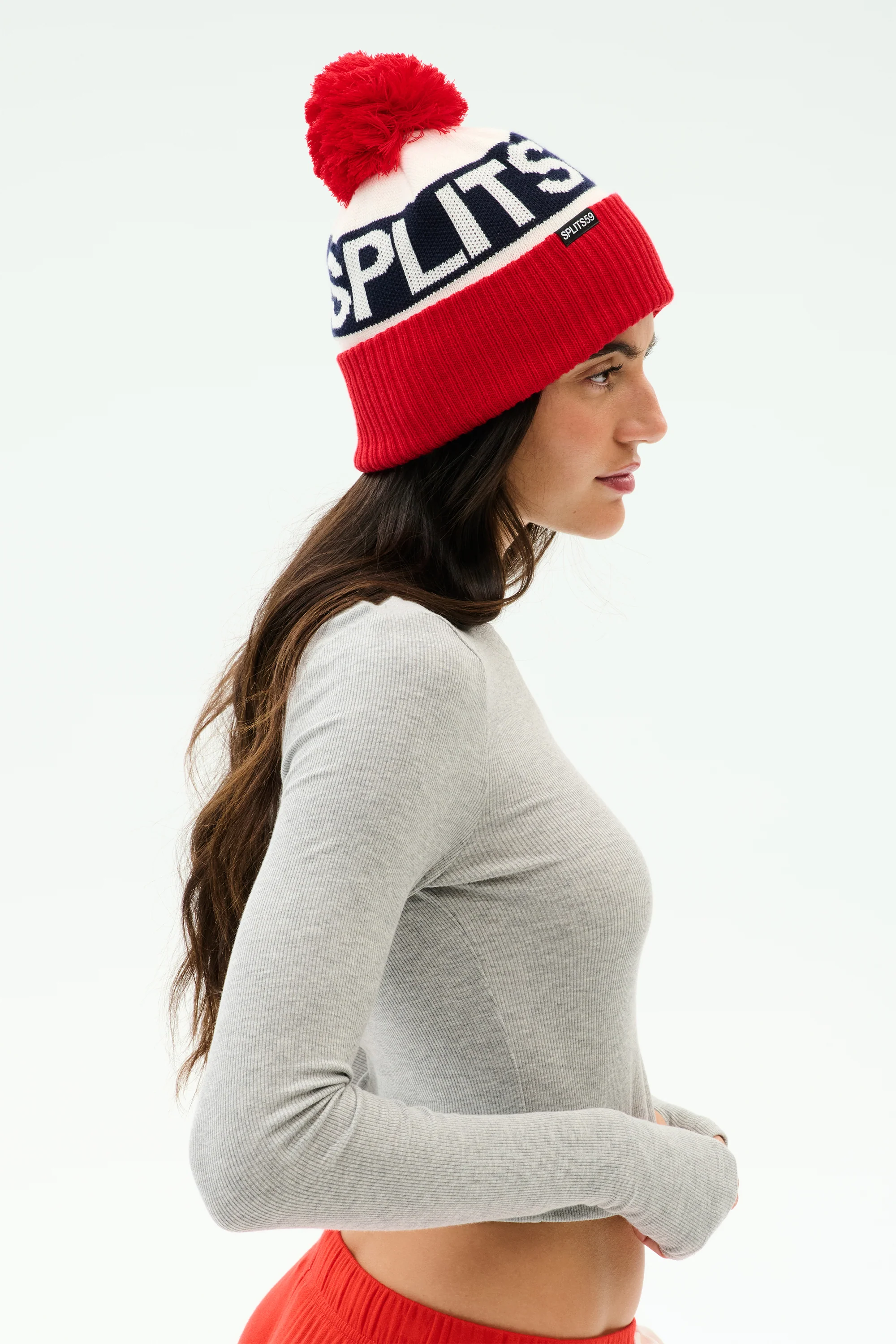Winter Pom Pom Beanie - Lotus Red/White - Image 4